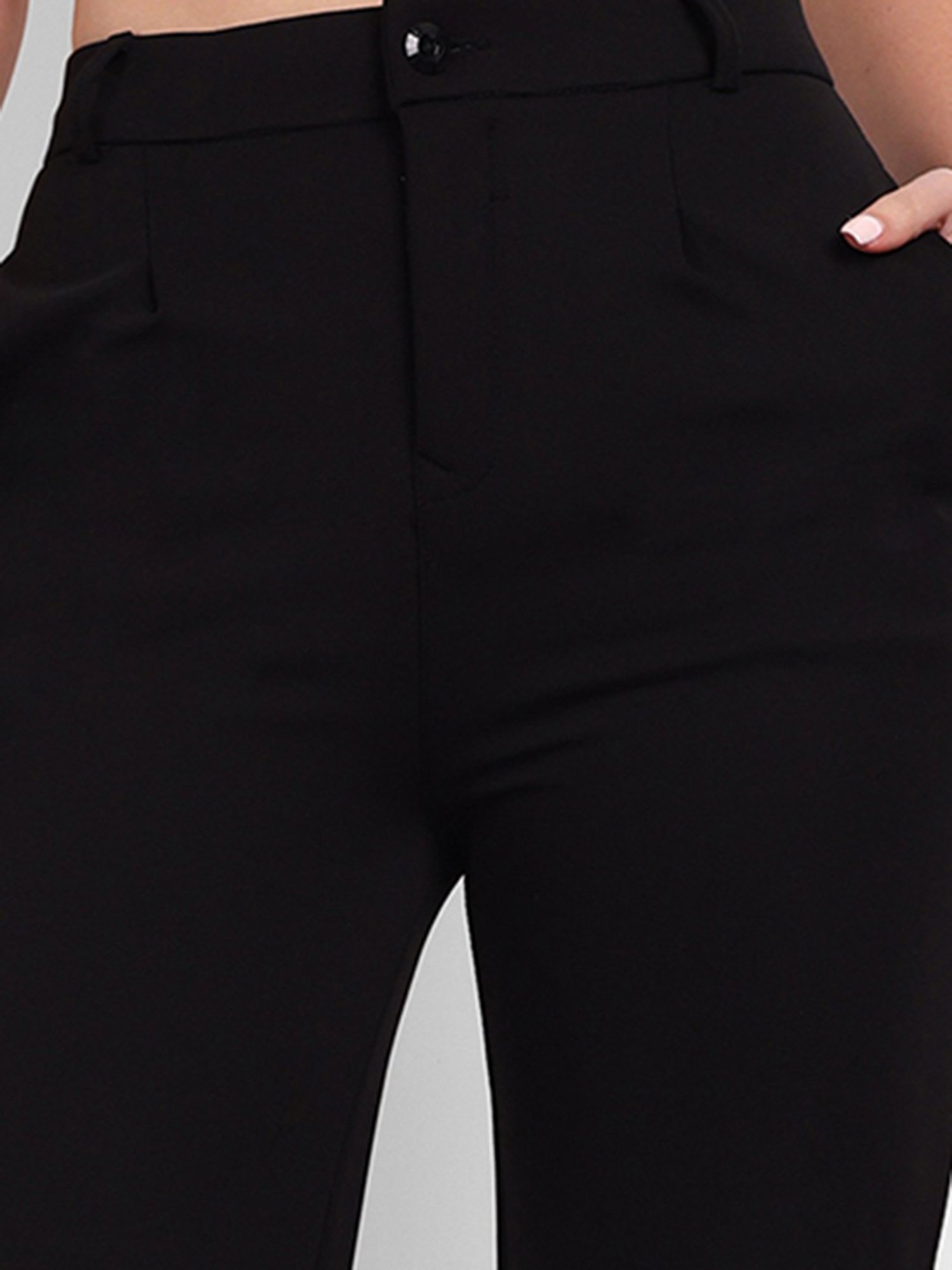 Broadstar Black Viscose Rayon Straight Fit High Rise Trousers
