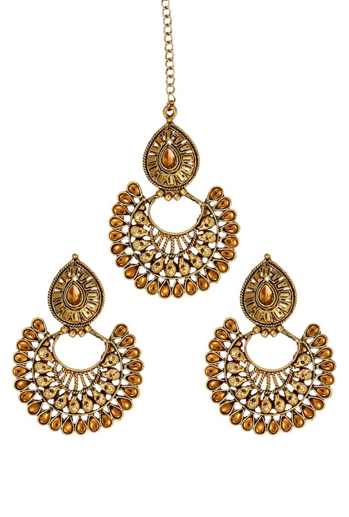 Zaveri Pearls Yellow Alloy Ethnic Chand Bali Earring Set