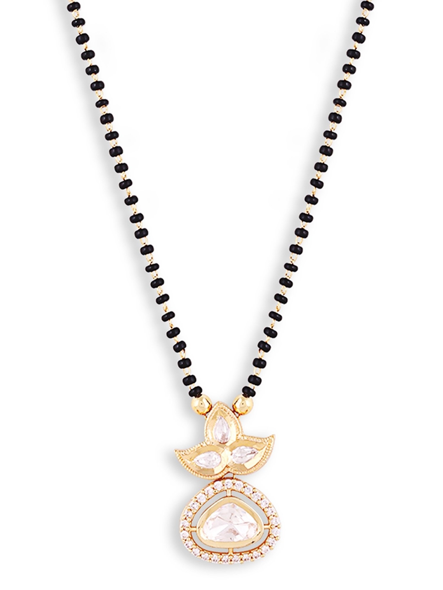 Abdesigns Gold-Plated American Diamond & Black Beaded Mangalsutra