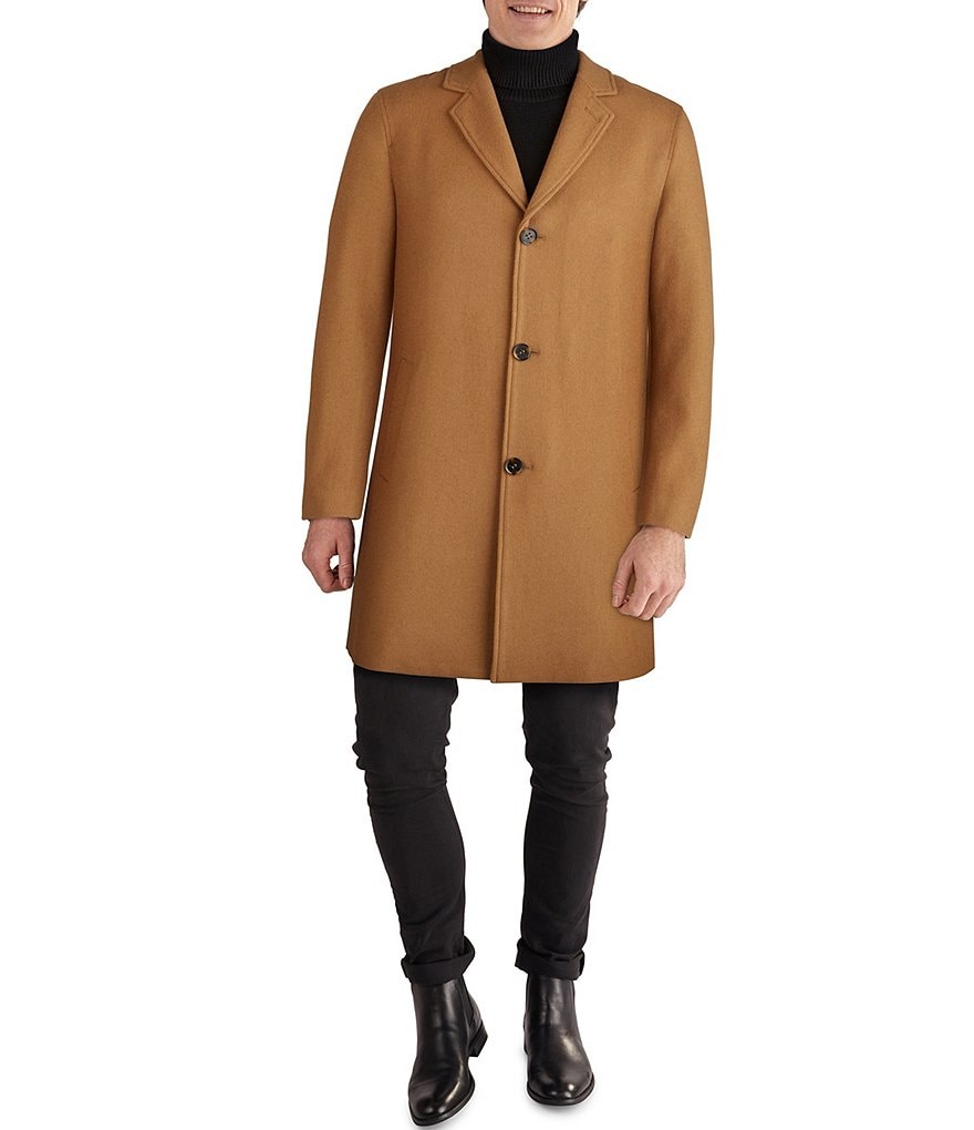 Cole Haan Melton Stand-Collar Button Front Wool-Blend Coat
