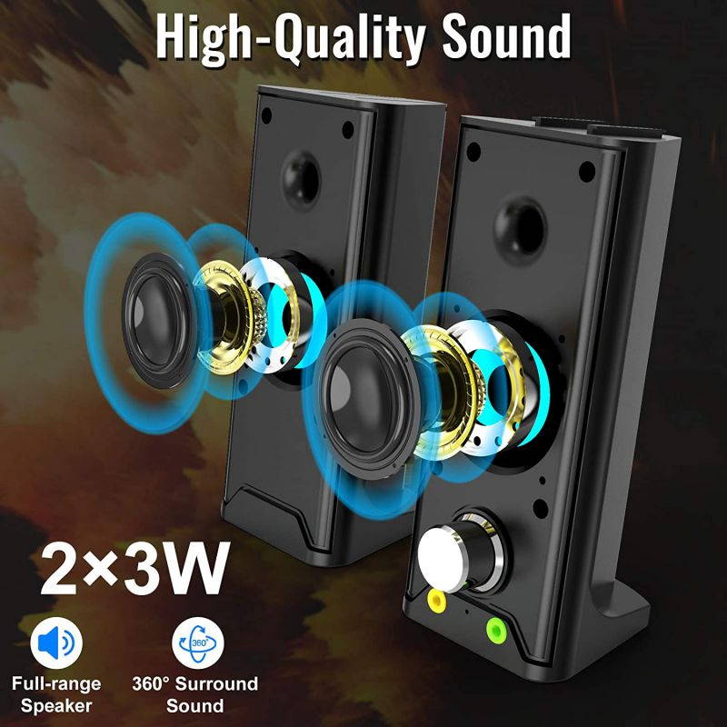 Computer Speakers Detachable 2 in1 PC Gaming Speaker with Stereo Sound 7 Colors Backlit Headphone & Mic Jack,USB Powered 3.5mm Audio Input Mini Soundbar for Tablets Desktop Laptop Cellphone