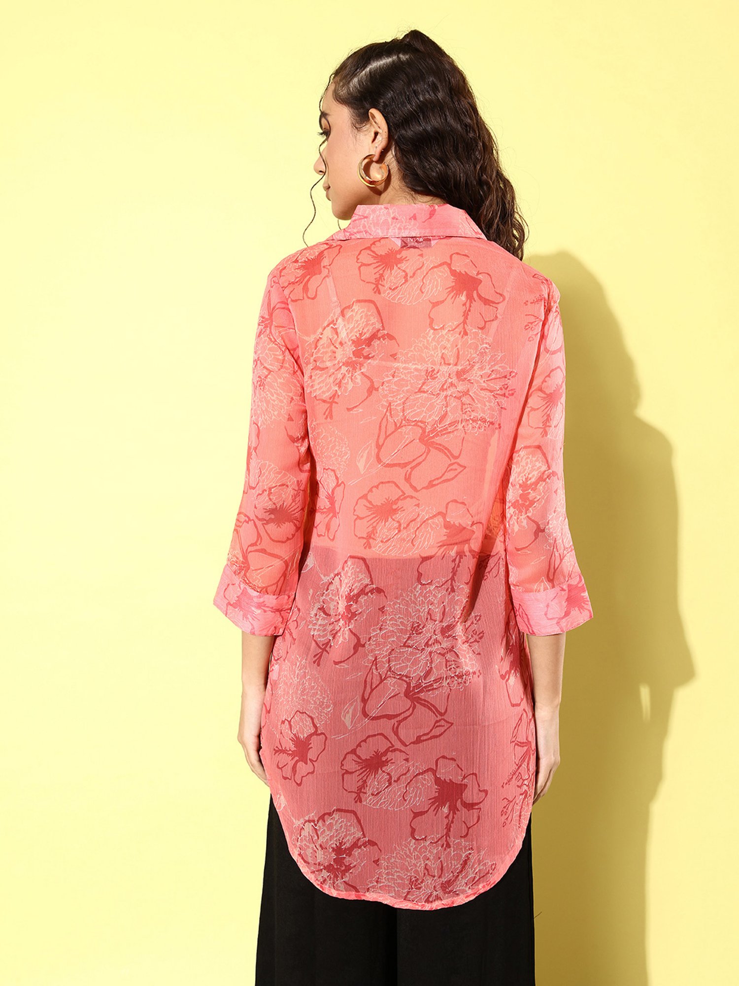 Anvi Be Yourself Peach Printed Long Shirt