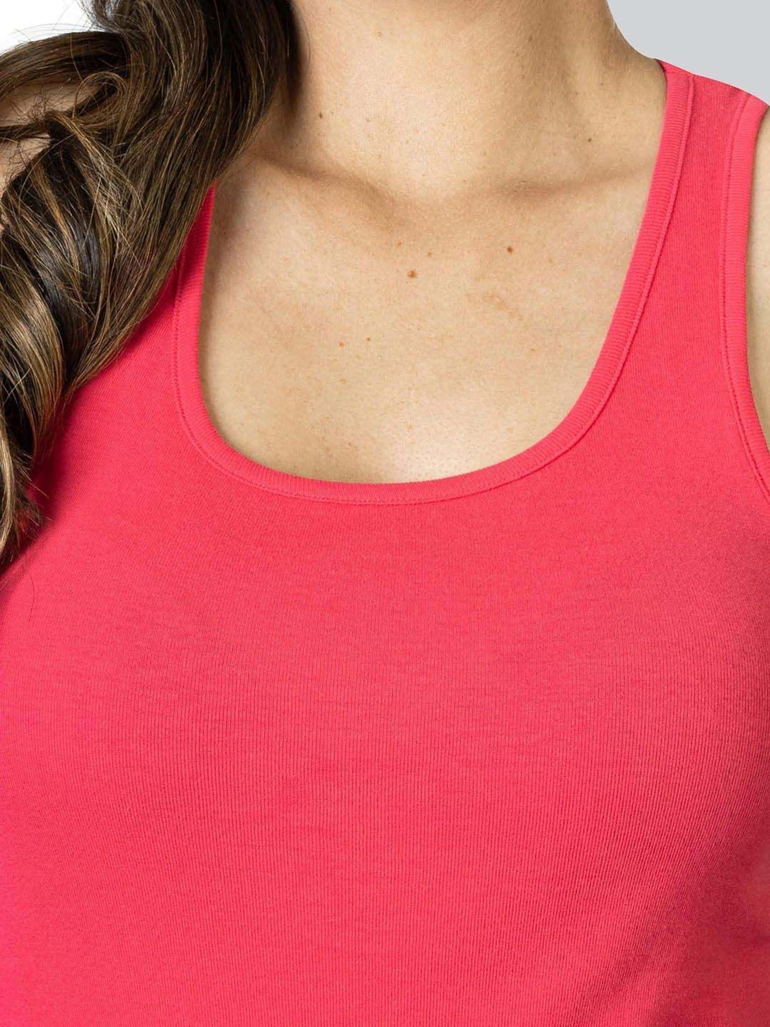 Lyra Coral Cotton Plain Tank Top