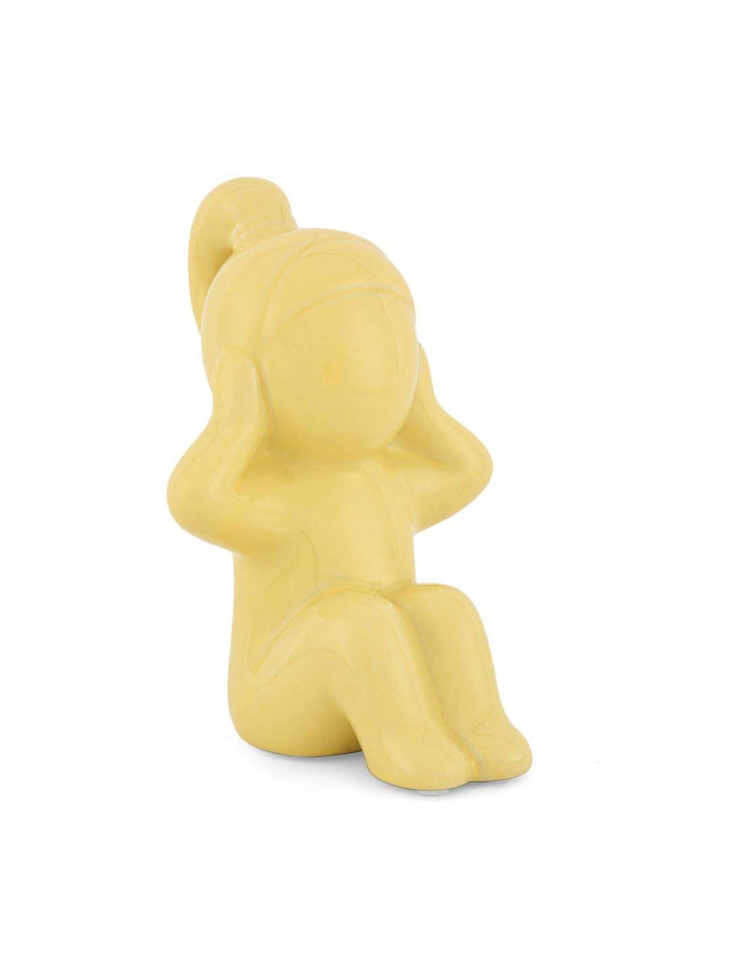 @home Yellow Resin Girl Hear No Evil Decorative Showpiece