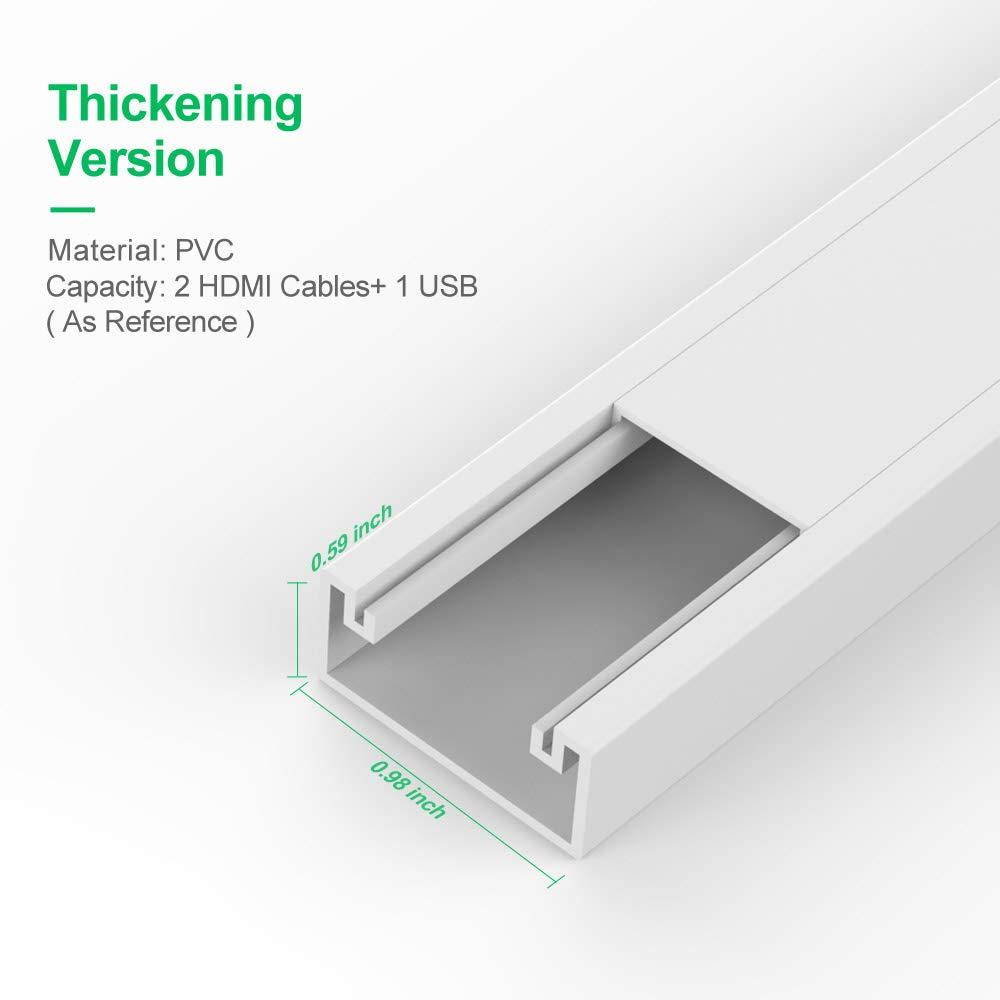 [2019 Upgraded] Cable Concealer Cord Cover - 10 White Cable Management Channels - On Wall Wire Hider to Organize Cables for Wall Mount TV, Computers, Home - 10 X L15in, W0.98in, H0.59in