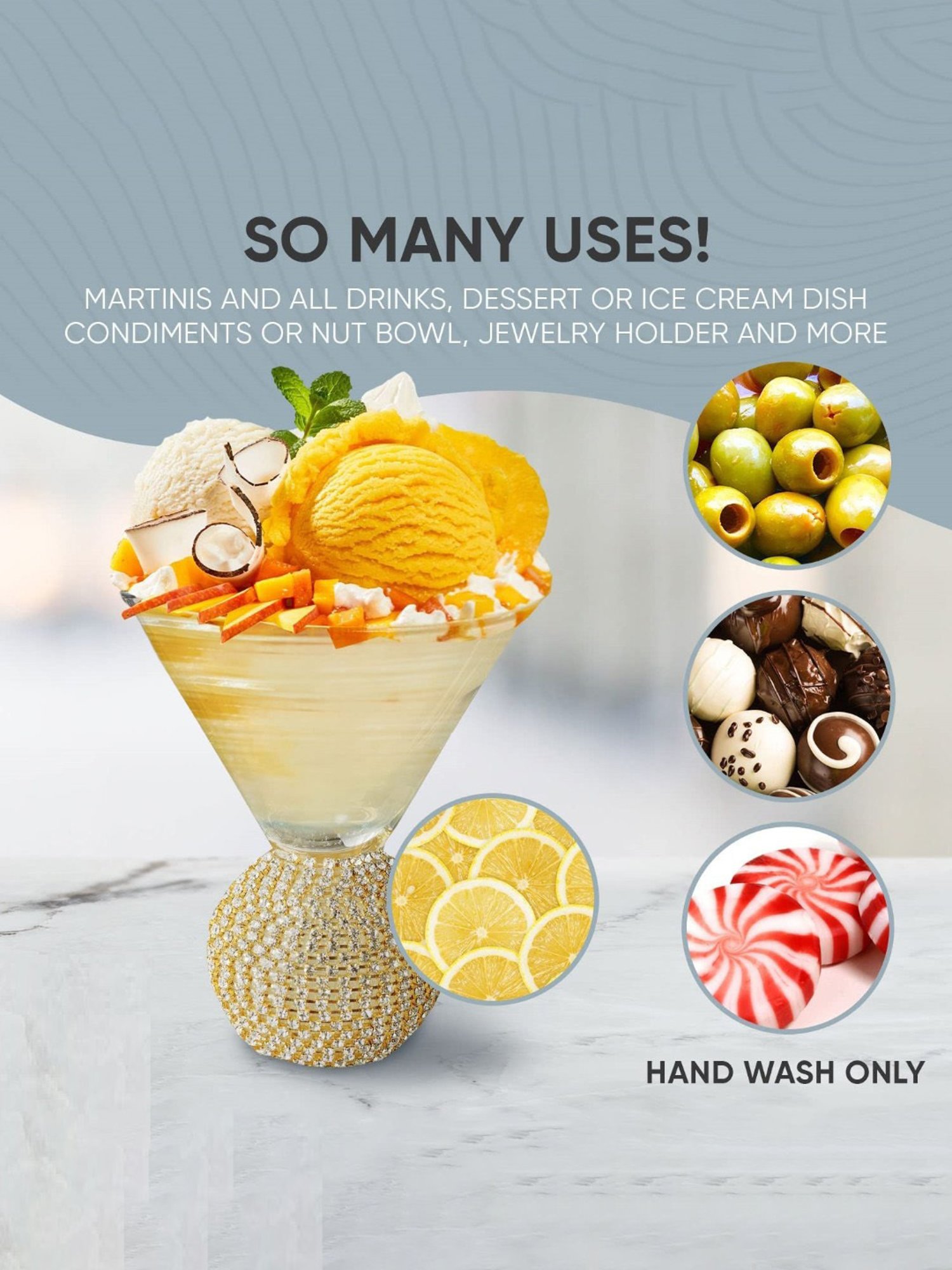 Melbify Jewel Ball Transparent Glass Martini & Wine Glass with Designer Bottom (220ml) - Set of 2