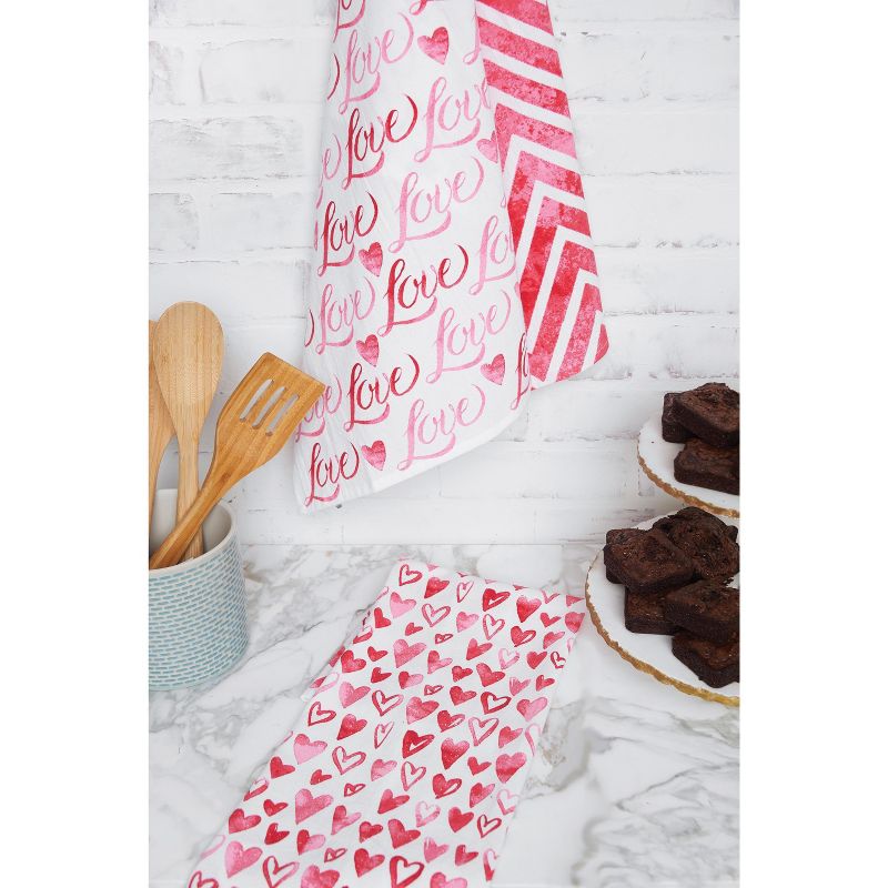 C&F Home Pink Valentines Watercolor Print Kitchen Flour Sack Dishtowel Set of 3