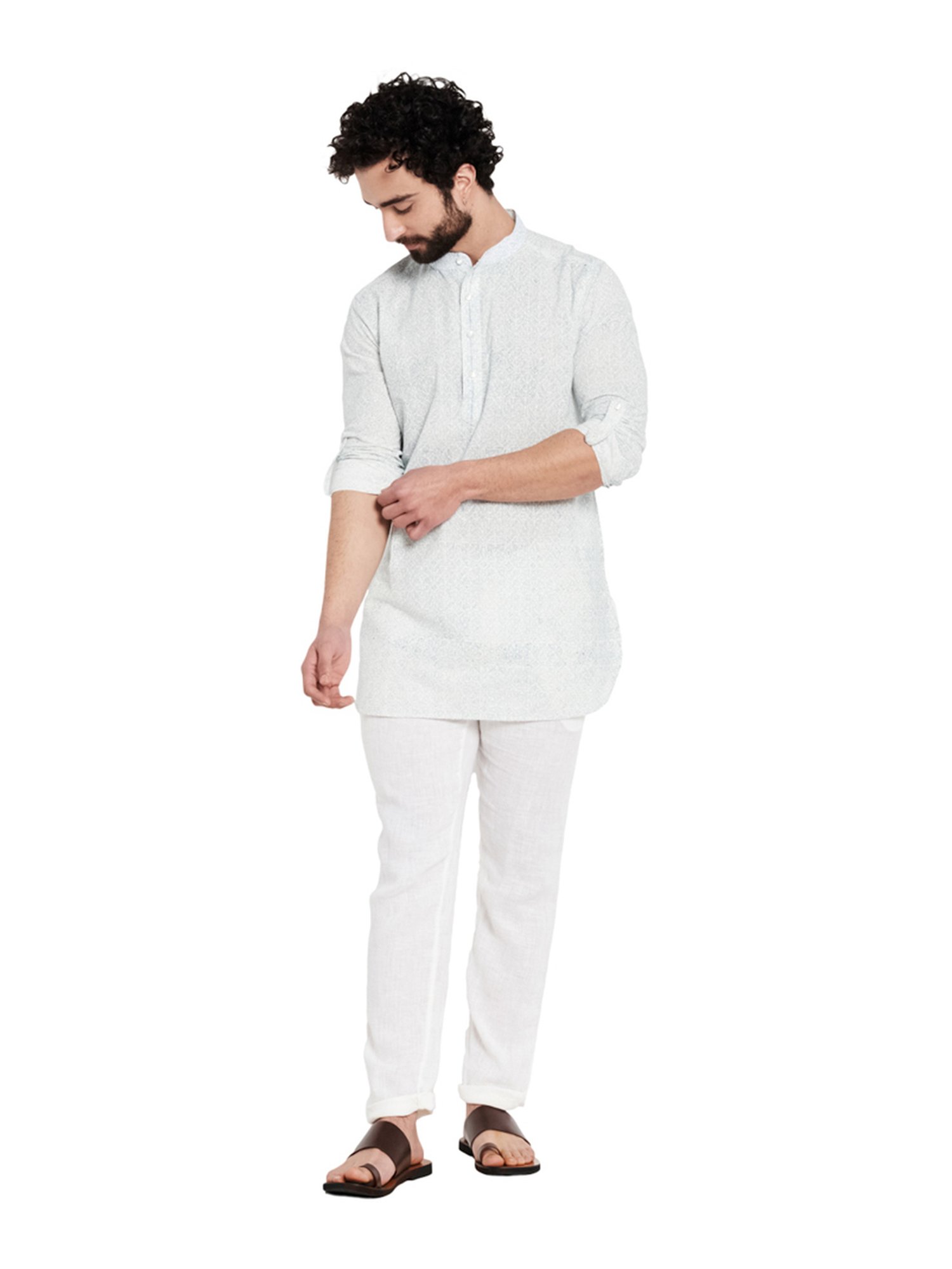 Fabindia White Cotton Printed Slim Fit Kurta
