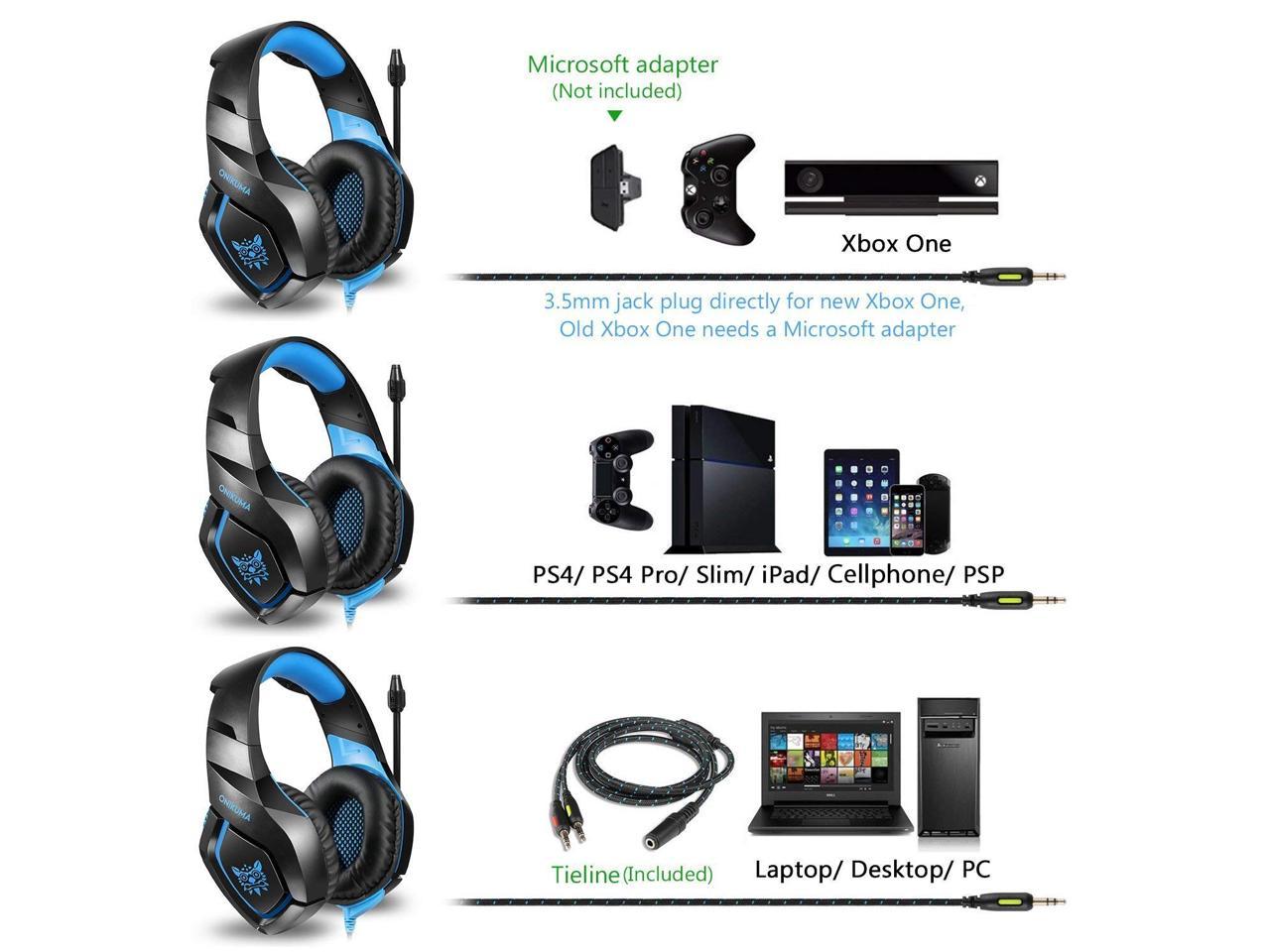 ONIKUMA Gaming Headset for PS4 ,Xbox One, 7.1 Surround Sound Noise Canceling Headset with Microphone &RGB LED Light, Compatible with PC,Game Boy Advance,Nintendo Switch (Adapter Not Included)