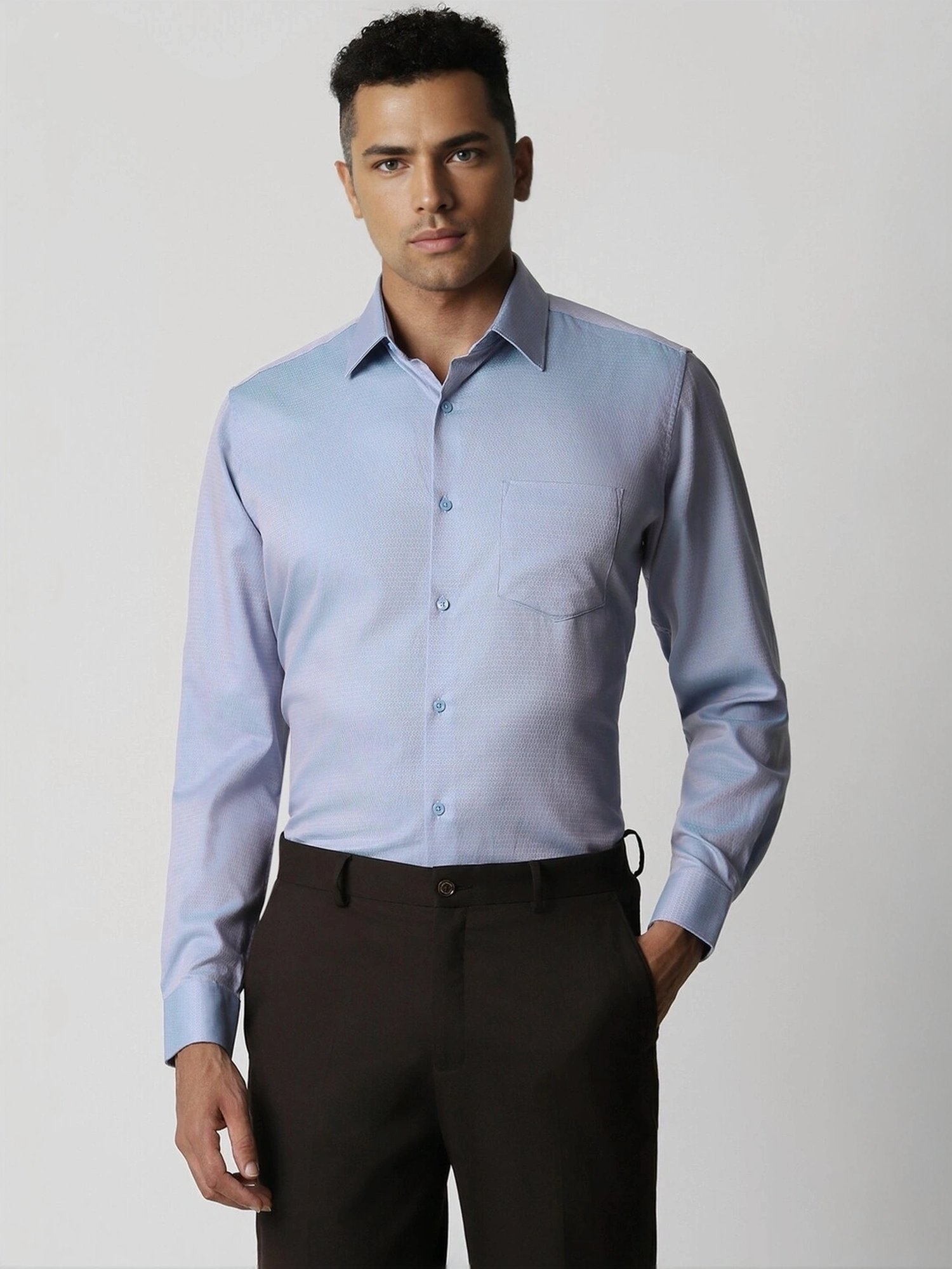 Sojanya Blue Cotton Regular Fit Self Pattern Shirt