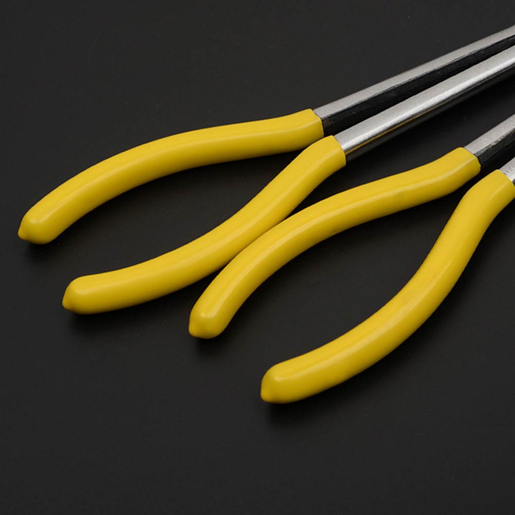 1pc Extra Long Plier Practical Crimping Plier Mechanic Equipment Repairing Wire Clamp (Bending of 25 Degrees Yellow)