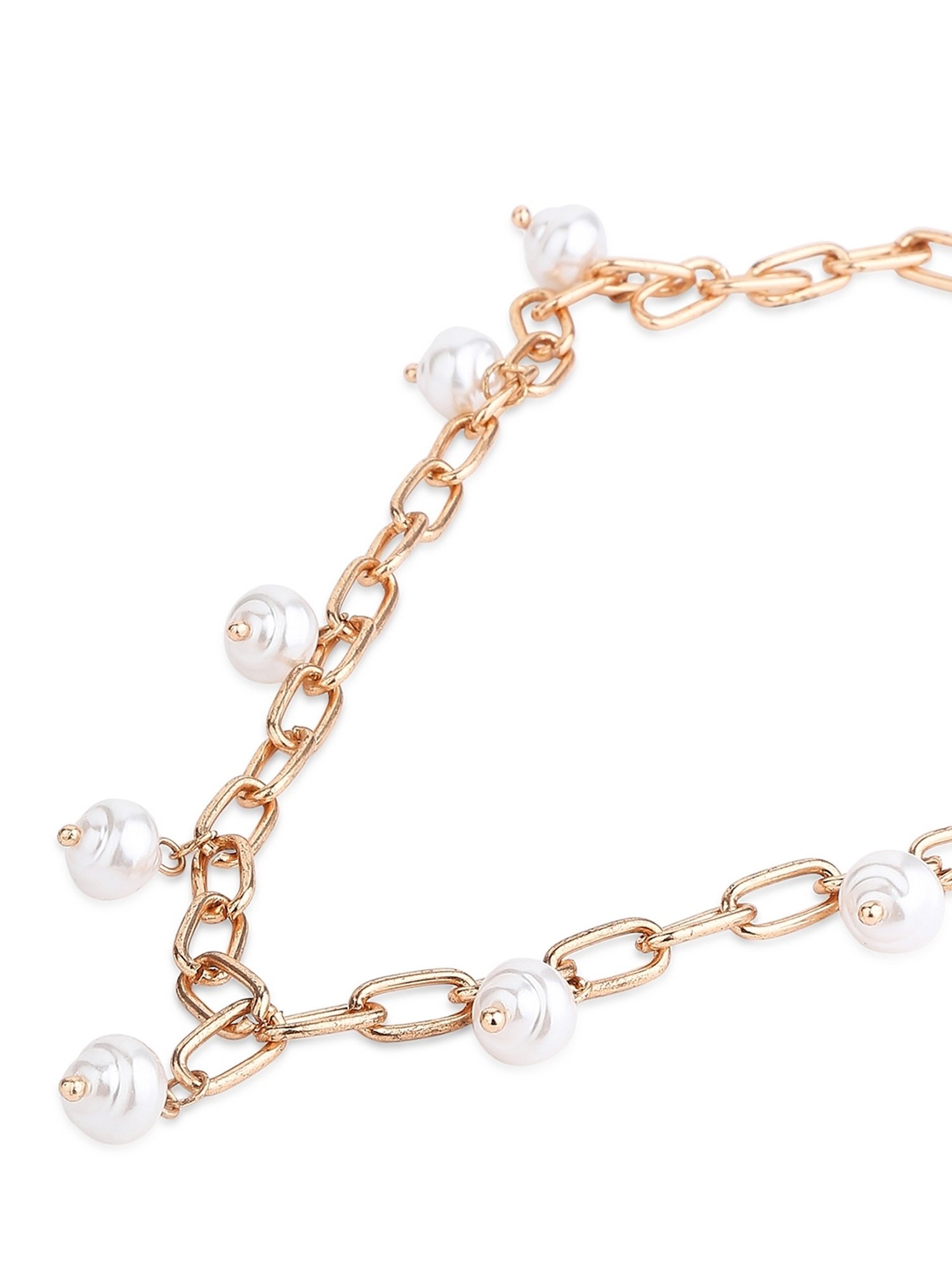 ToniQ Stylish Gold-Plated White Pearl Drops Link Necklace for Women