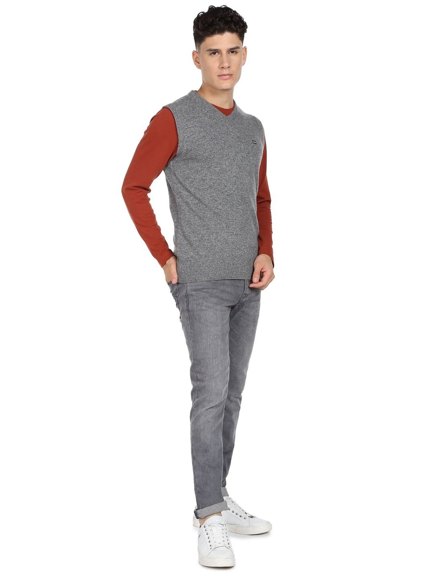Arrow Sports Grey Regular Fit Sweater