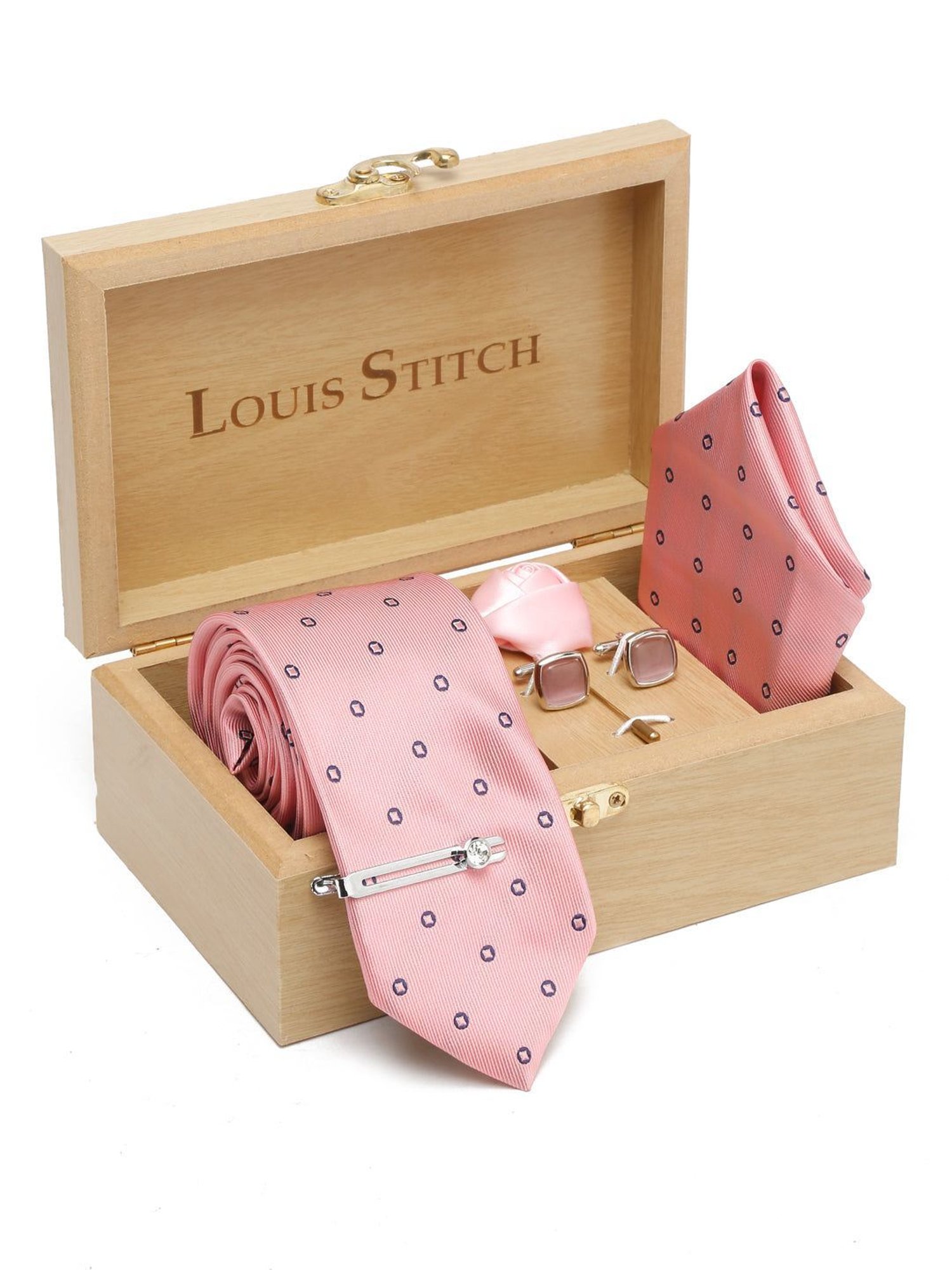 Louis Stitch Peach Printed Necktie Gift Set - Set of 5