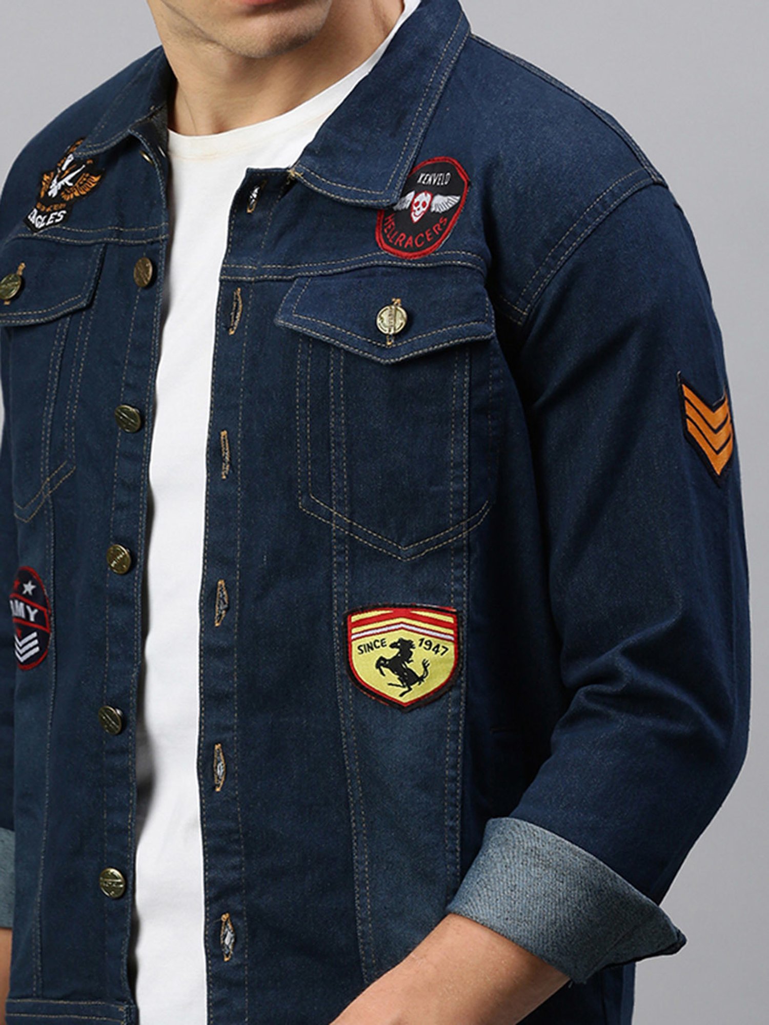 VOXATI Blue Regular Fit Shirt Collar Denim Jacket