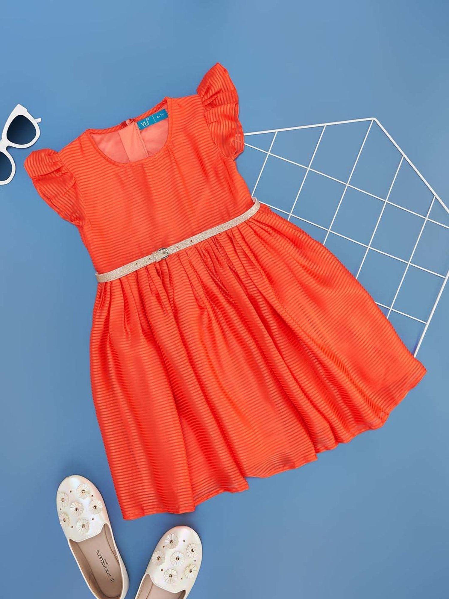 YU by Pantaloons Kids Orange Striped Dress