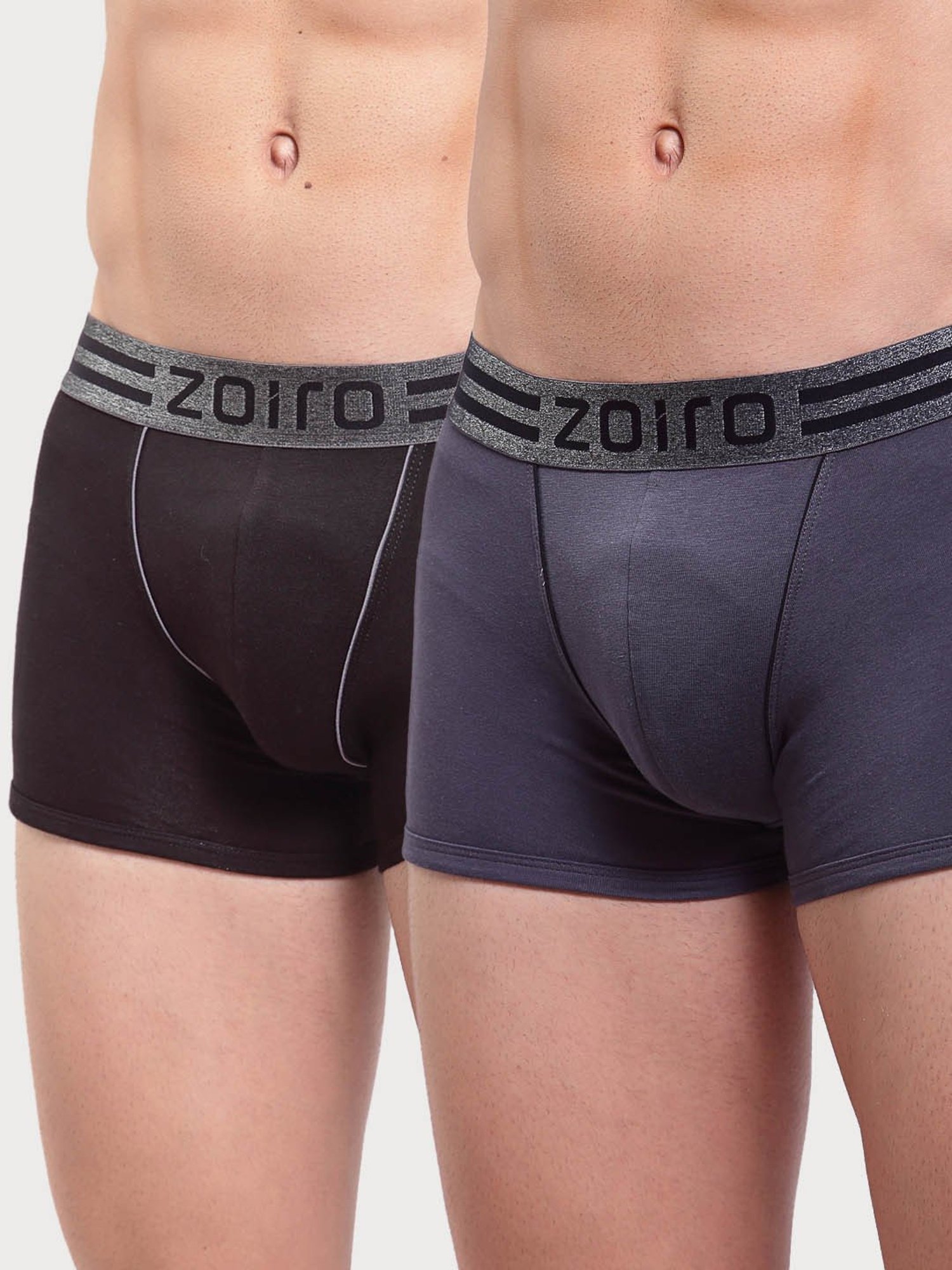 Zoiro Charcoal & Black Regular Fit Trunks - Pack Of 2