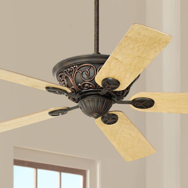 52" Casa Vieja Vintage Ceiling Fan Dark Copper Bronze Maple Wood Square Blades for Living Room Kitchen Bedroom Family Dining