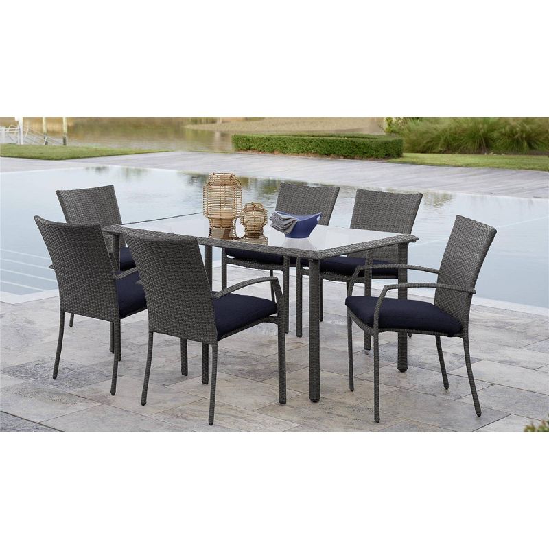 6pk Lakewood Ranch Steel and Wicker Patio Dining Chairs Gray/Blue - Room & Joy