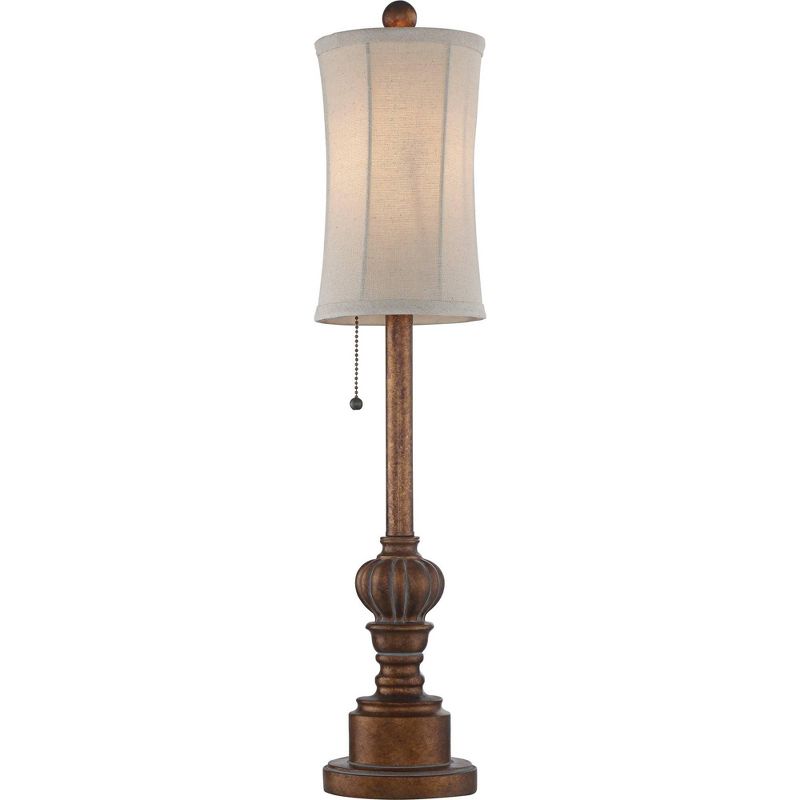 Regency Hill Traditional Buffet Table Lamps Set of 2 Warm Brown Wood Tone Tall Fabric Drum Shade for Dining Room