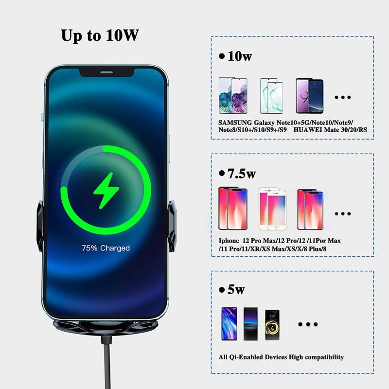 Wireless Car Charger Mount Auto-Clamping - FLYAMAPIRIT 10W Qi Fast Charging Air Vent Car Phone Holder Compatible with iPhone 12/pro max/Samsung S20/Note 20 All 4.7-6.7 Inch Phone (Black)