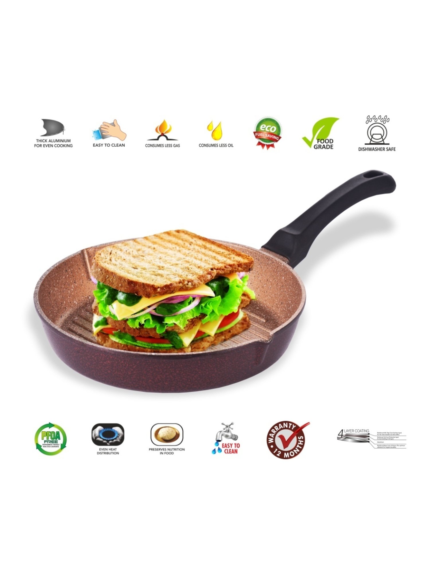 Sumeet Granite Finish NonStick Aluminium Round Shape Grill Pan-Big Size, Peach Color (25.5cm,1.9L)