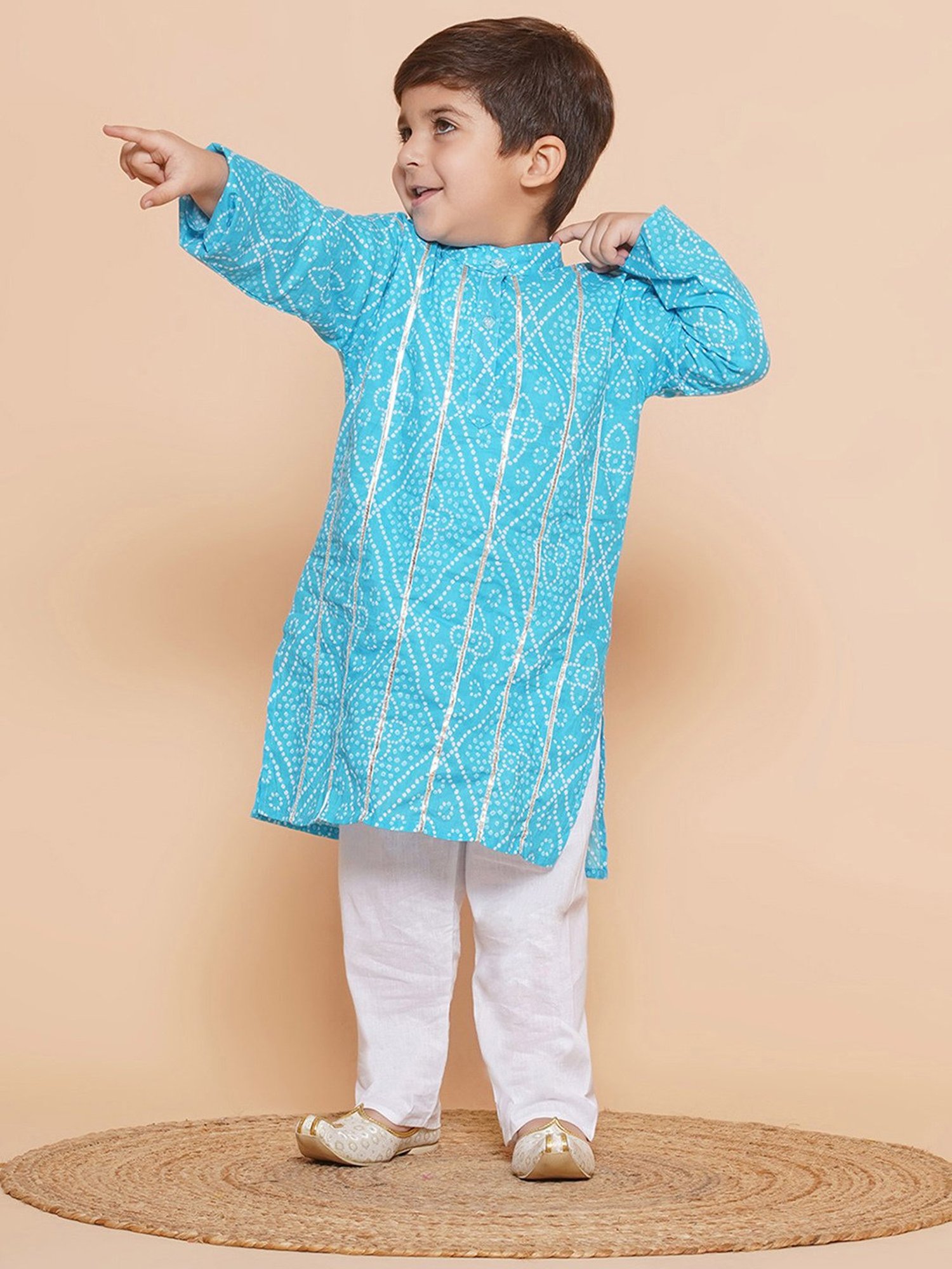 AJ Dezines Kids Blue & White Printed Full Sleeves Kurta with Pyjamas