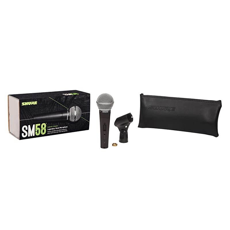 SM58 Cardioid Dynamic Vocal Microphone with On/Off Switch, Pneumatic Shock Mount, Spherical Mesh Grille with Built-in Pop Filter, A25D Mic Clip, Storage Bag, 3-pin XLR Connector (SM58S)