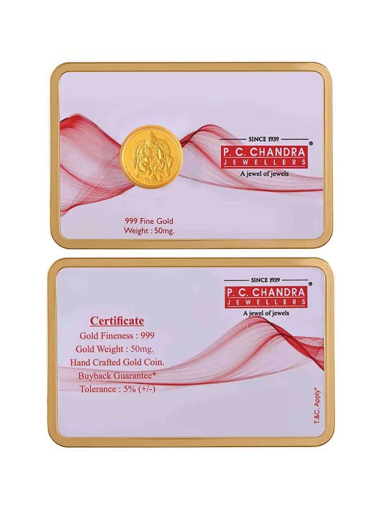 P.C. Chandra Jewellers Pooja Kalash-Inscribed 24k (999) 0.05gm Yellow Gold Foil Coin