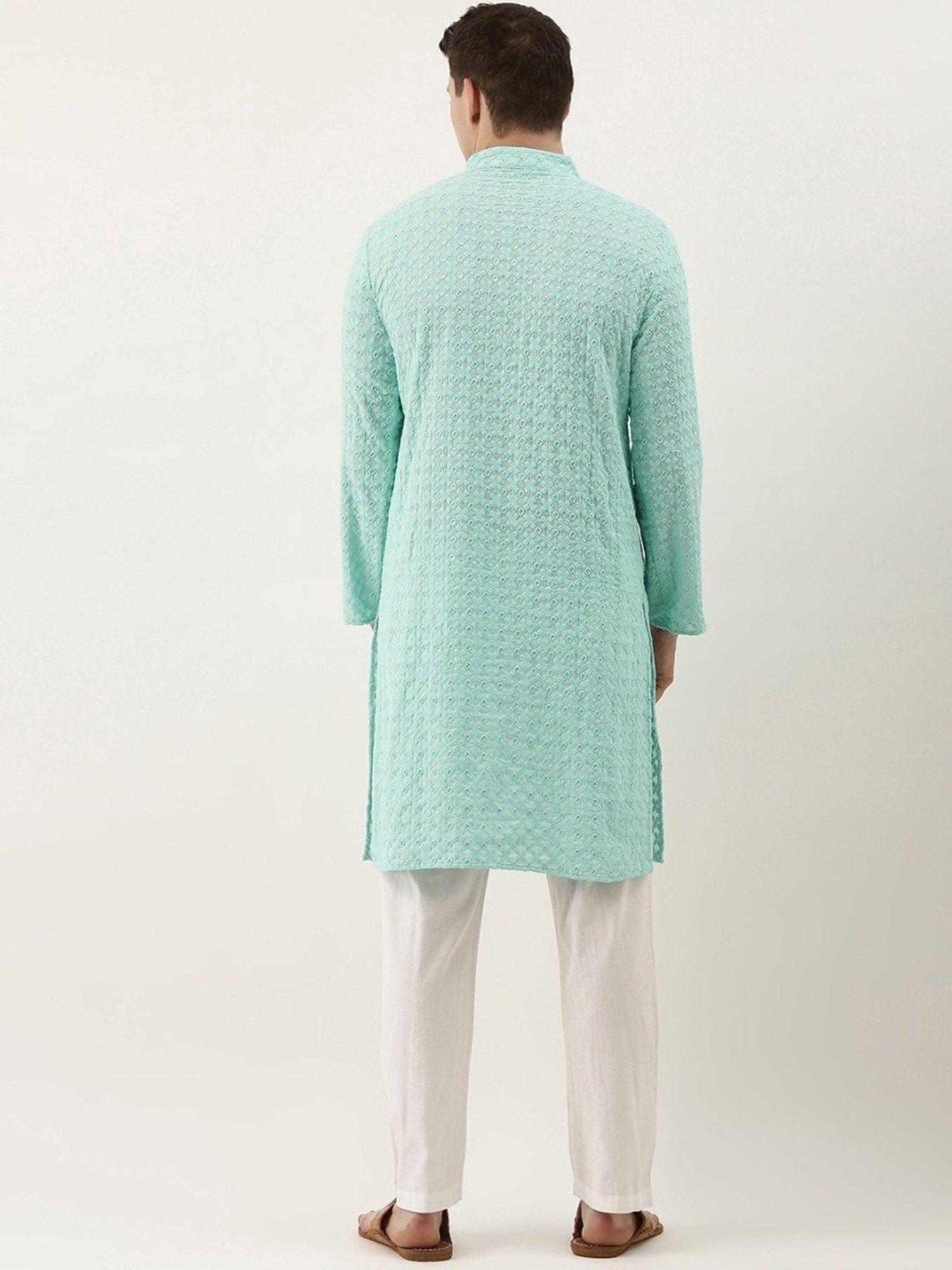 SWAGG INDIA Turquoise Cotton Regular Fit Embroidered Kurta
