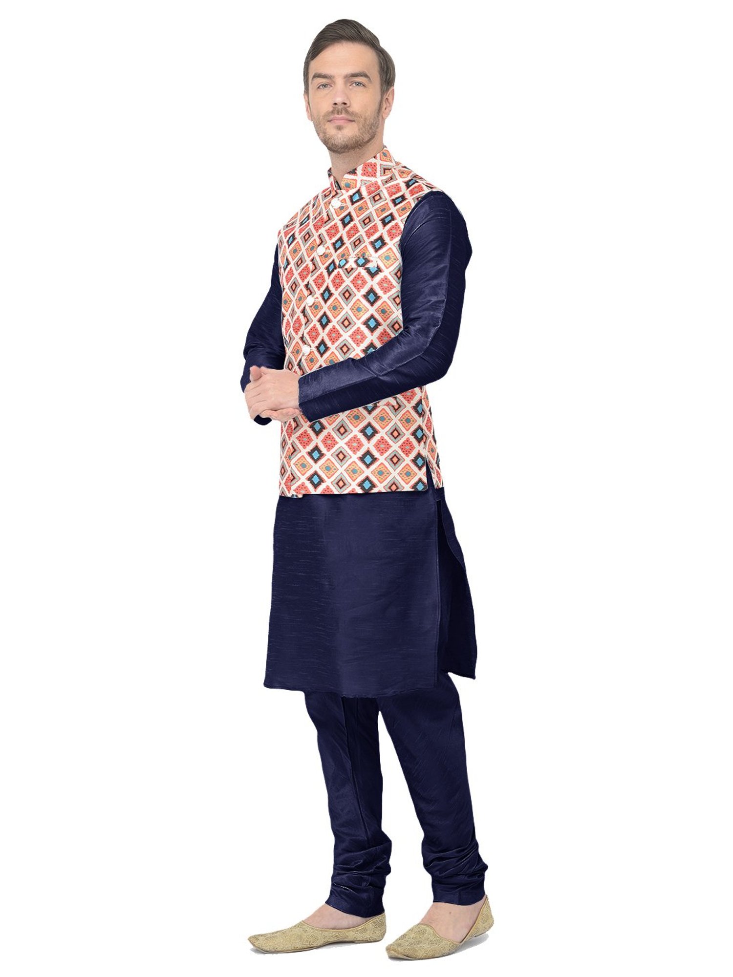 SG LEMAN Navy Regular Fit Printed Kurta Set