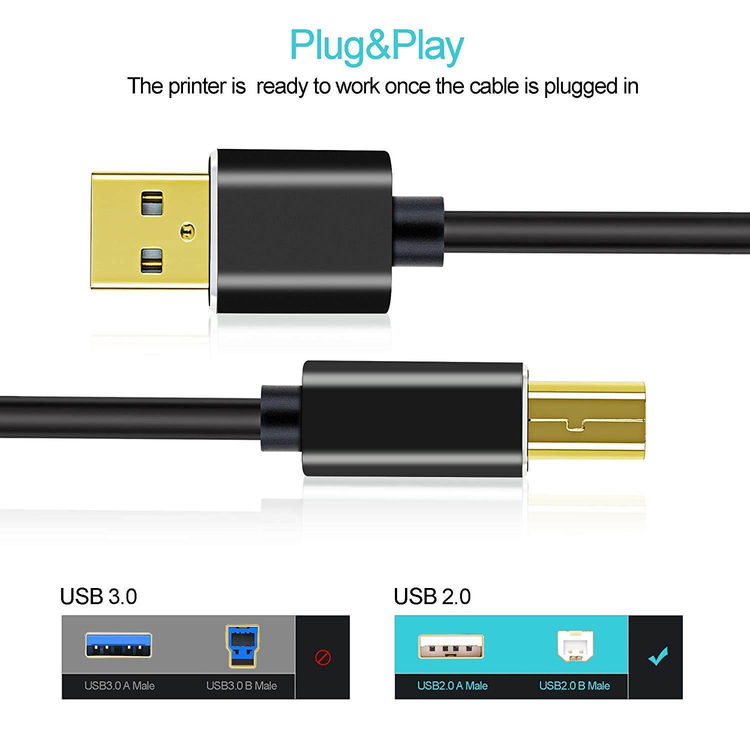Extra Long USB Printer Cable, UMECORE 16ft Printer Scanner Cable USB 2.0 A Male to USB 2.0 B Male Cord for HP, Canon, Dell, Lexmark, Epson, Xerox, Samsung & More