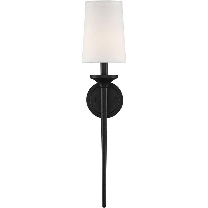 Regency Hill Ferris 24" High Black Finish Linen Shade Wall Sconce