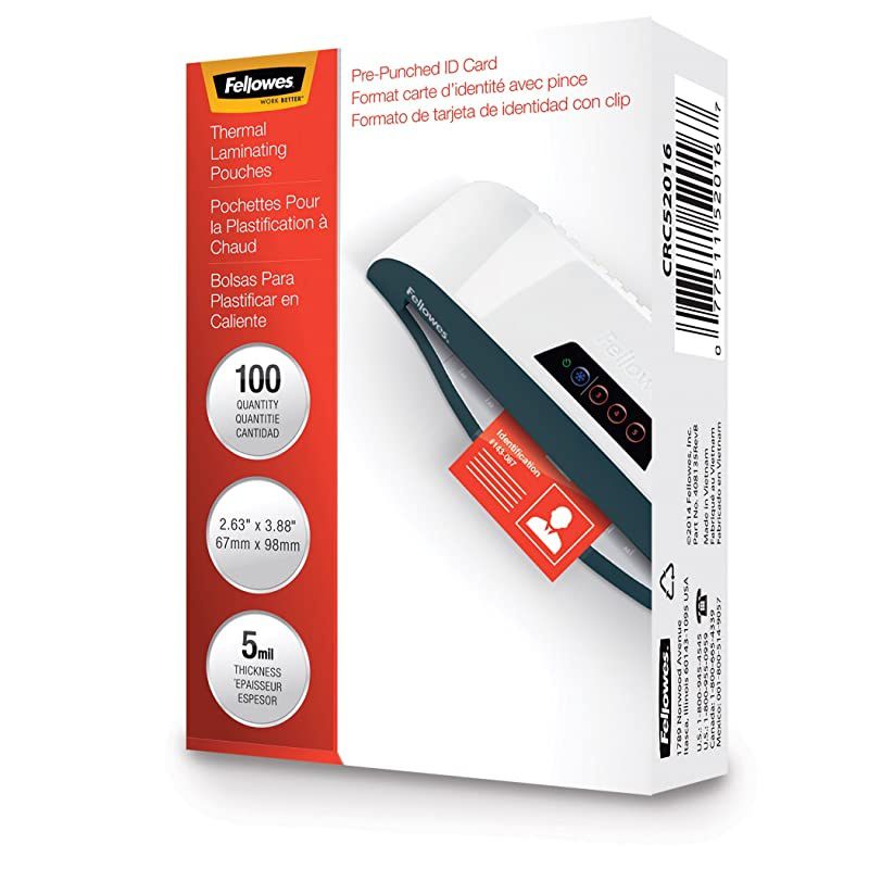 Laminating Pouches, Thermal, ID Tag Punched, 5 Mil, 100 Pack (52016)