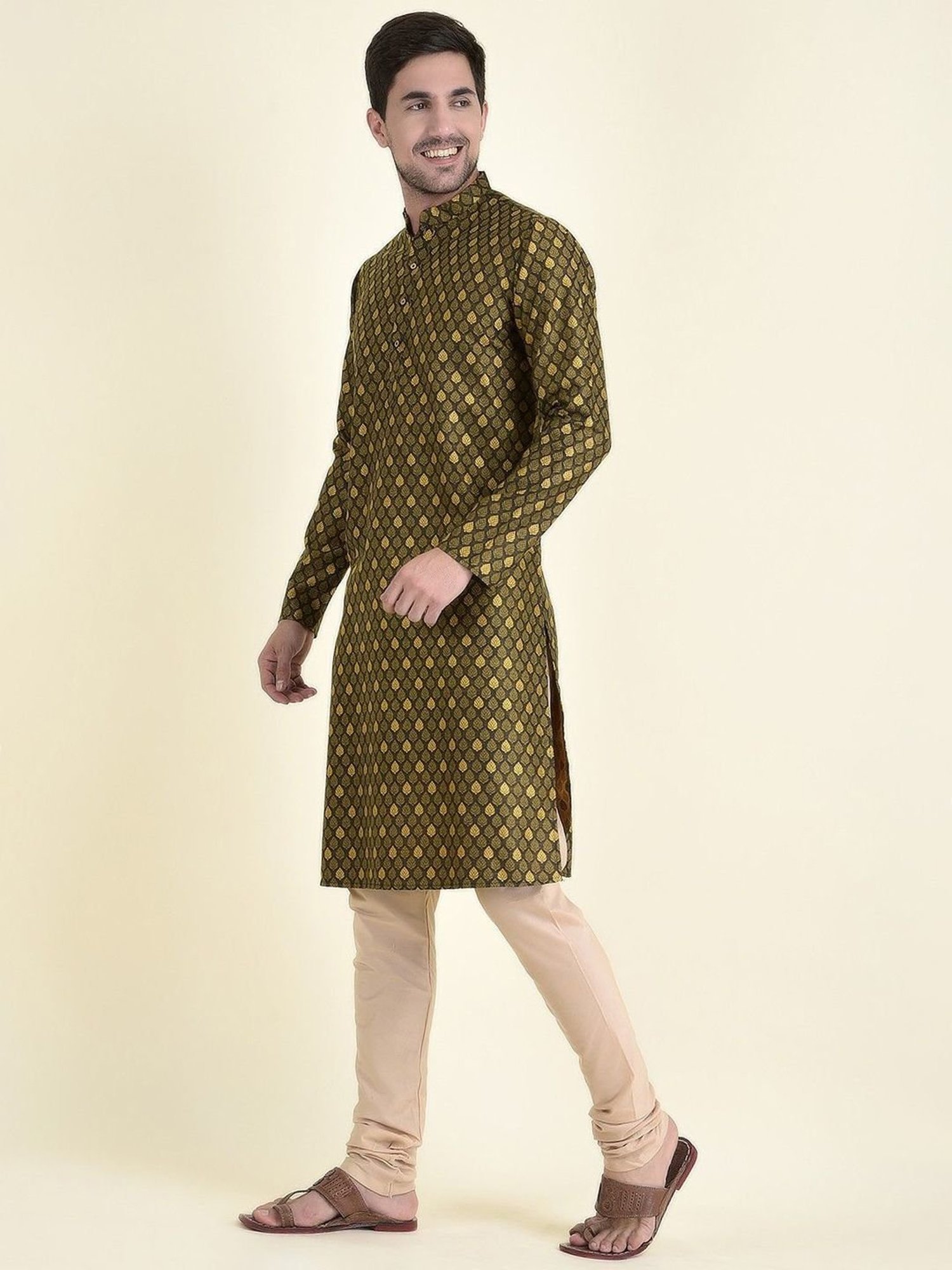 TABARD Yellow Cotton Regular Fit Printed Kurta Bottom Set