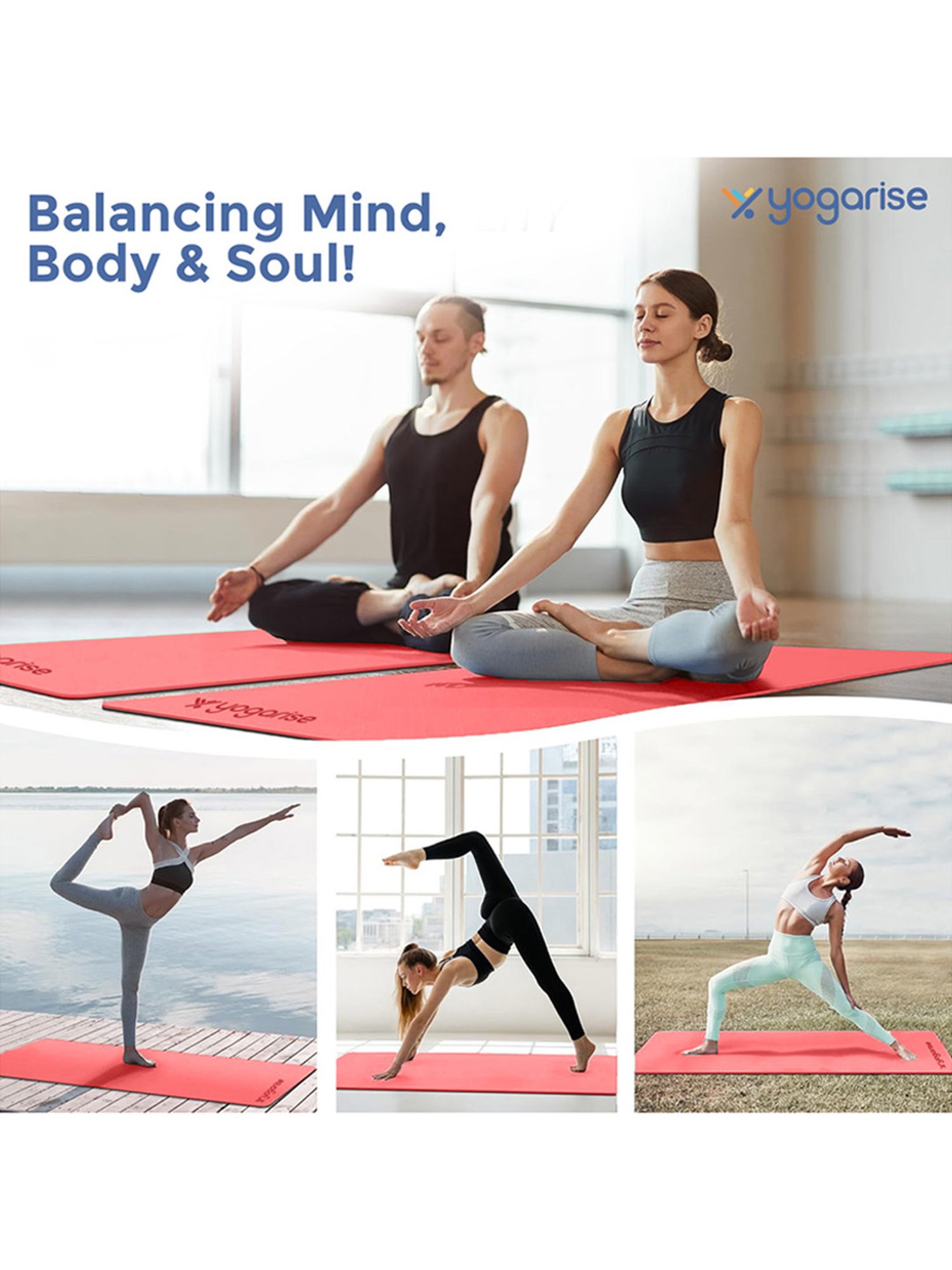 Yogarise Yoga Mat with Carry Bag & Strap (Red) Size - 6mm