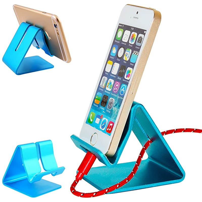 Solid Portable Universal Aluminum Desktop Desk Stand Handsfree Mobile Smart Cell Phone Holder Tablet Display Stand Cellphone Stand Smartphone Mount Cradle Blue