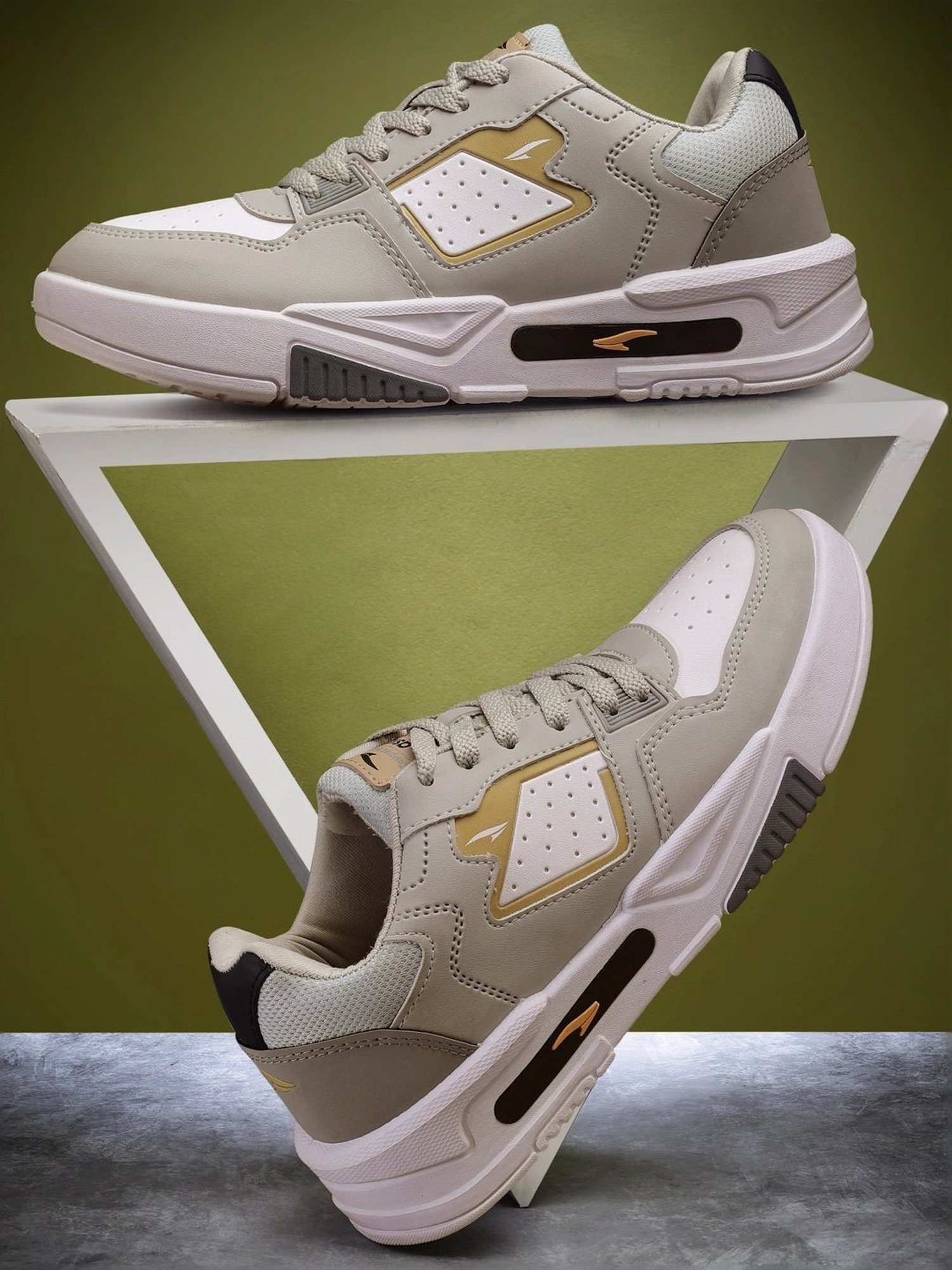 Asian Men's Grey & White Casual Sneakers