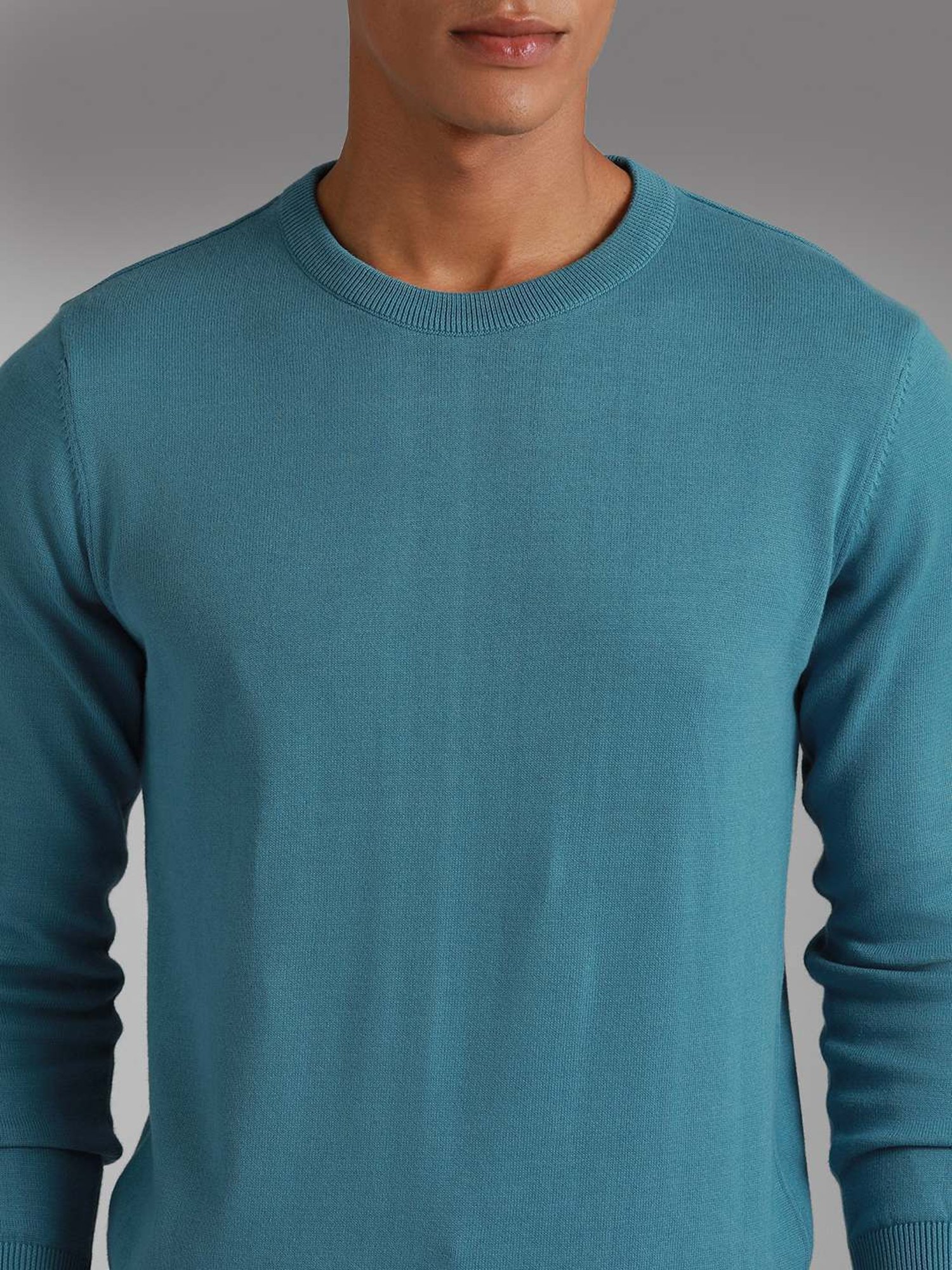 High Star Blue Cotton Regular Fit Sweater