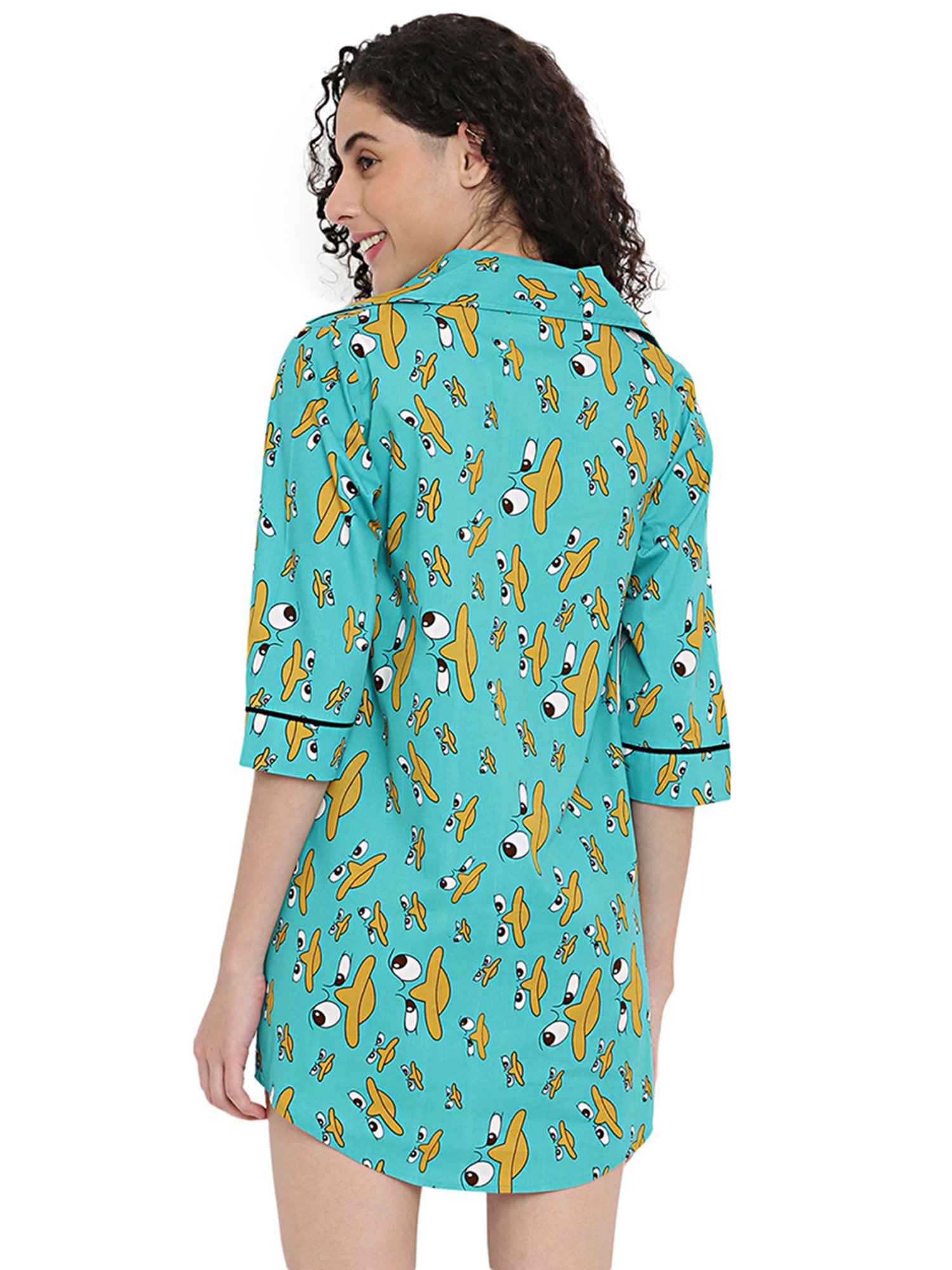 La Intimo Green Printed Night Shirt