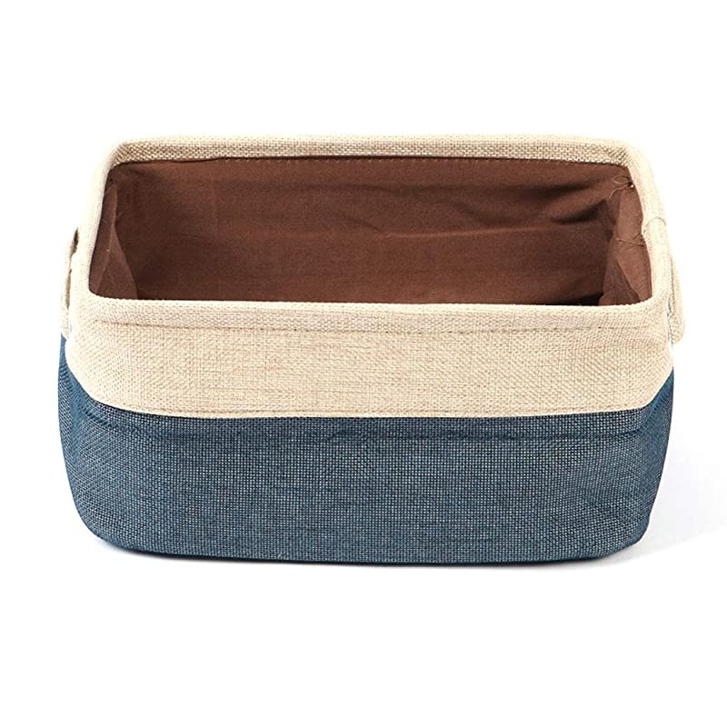 Collapsible Fabric Storage Basket Bins with Dual Handles, Foldable Toy Bins for Laundry Clothes Storage, Home Organizer for Bedroom Office Closet Shelves Dark Blue Small