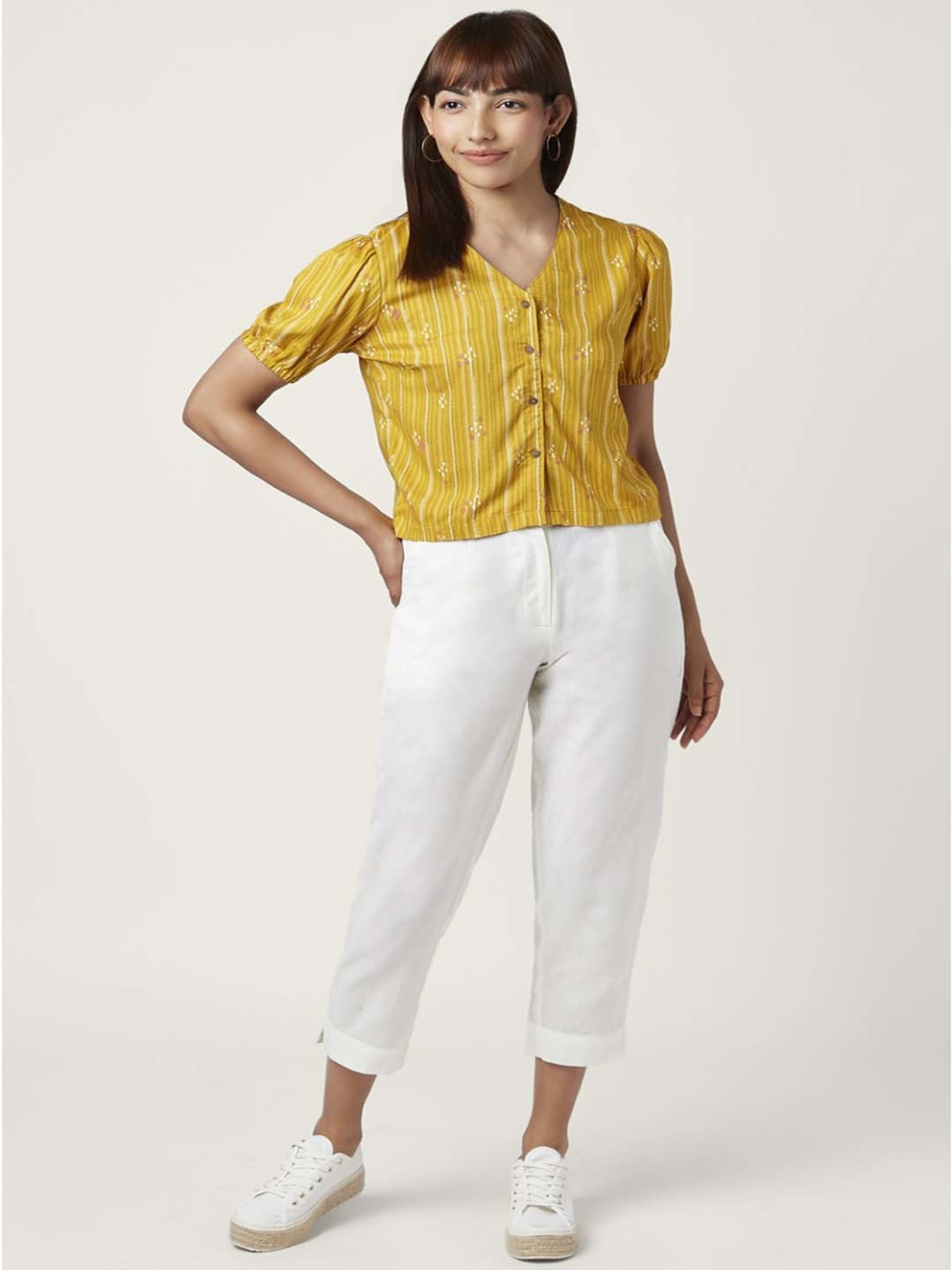 Akkriti by Pantaloons Mustard Printed Top