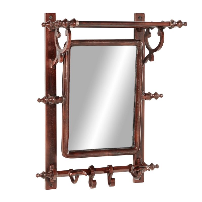 15" x 20" Copper Bathroom Wall Rack with Hooks and Rectangular Mirror - Olivia & May