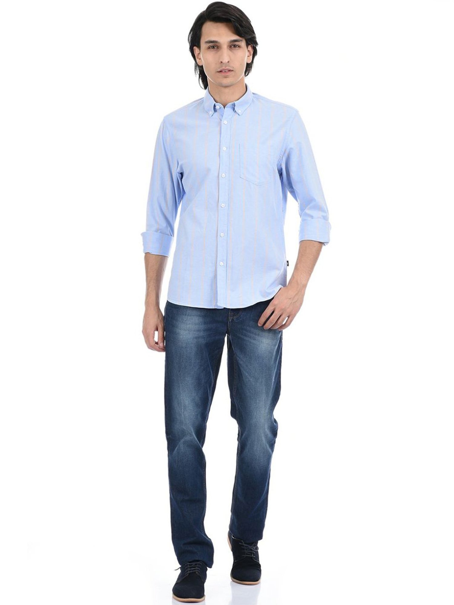London Fog Blue Regular Fit Striped Shirt