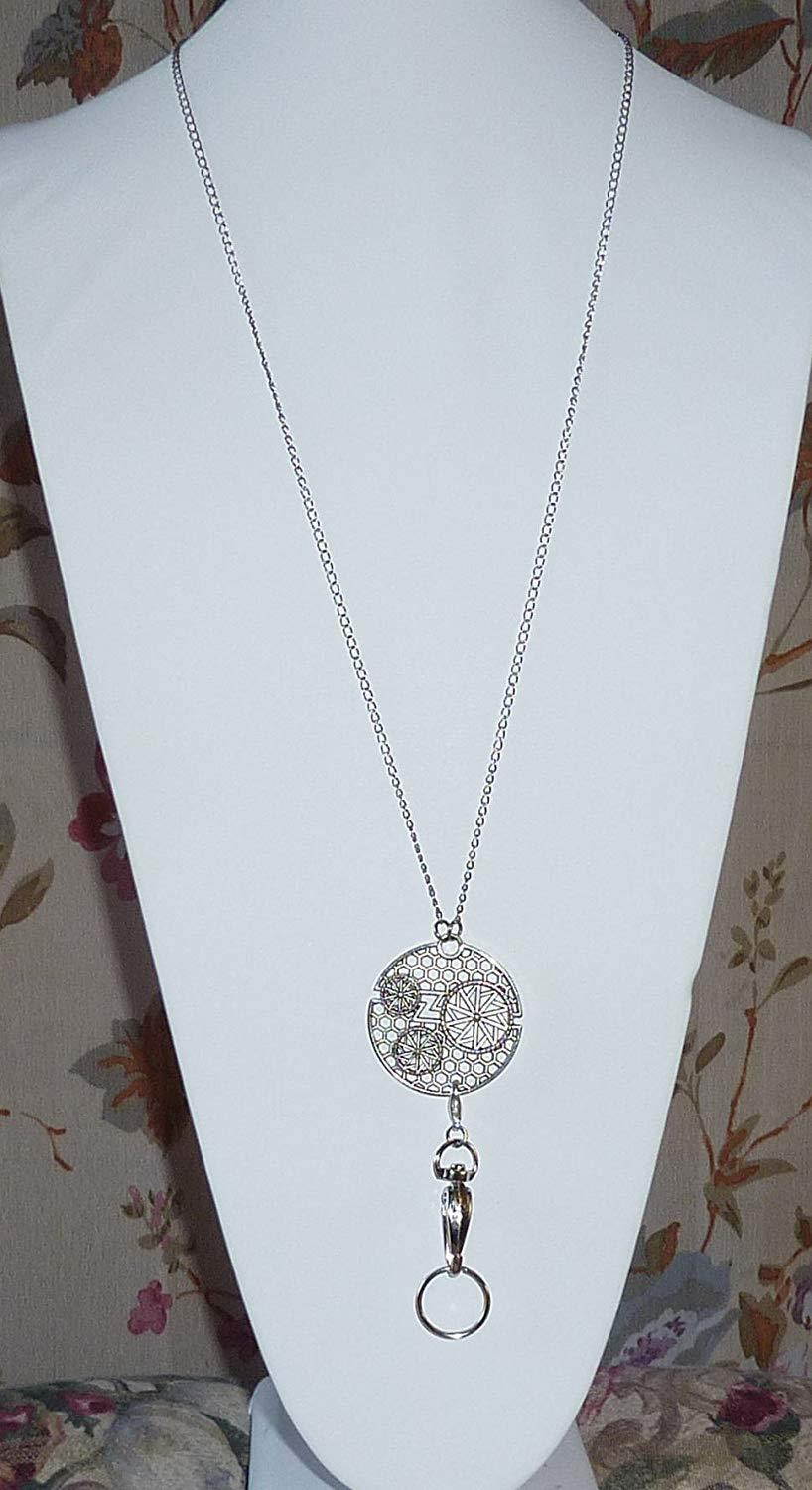 Trendy Women's Fashion Lanyard and Necklace 34" long, Chain Lanyard, For Keys, Badge holder. (Steam Punk Pendant)