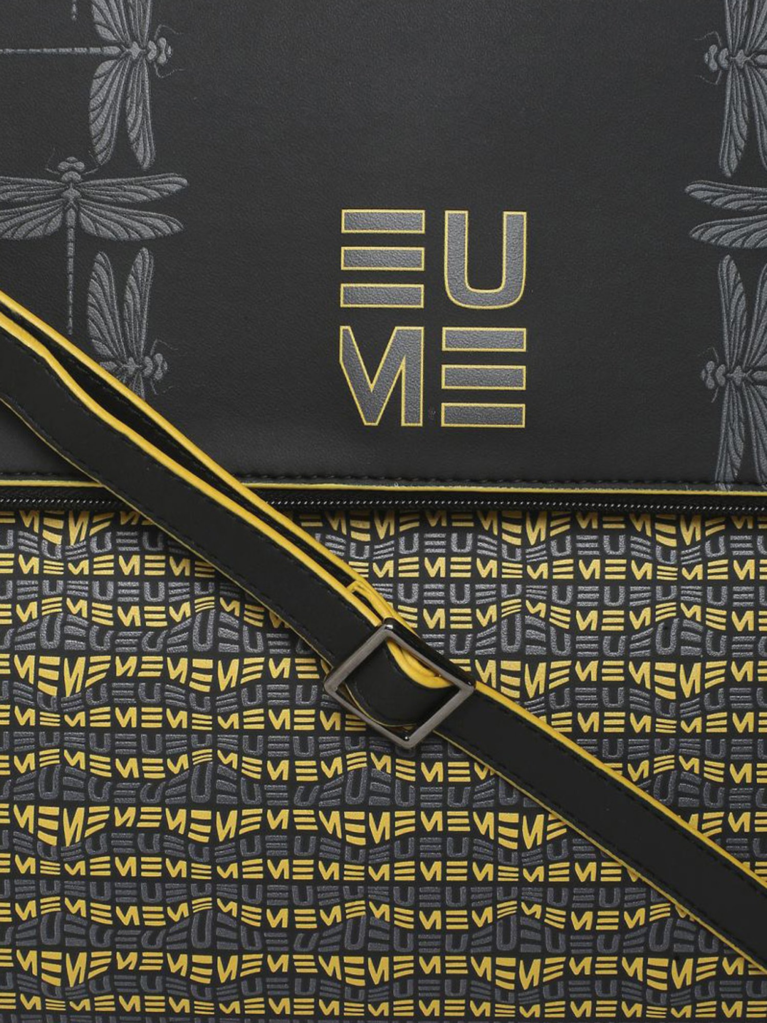 Eume Dragonfly Black Leather Printed Laptop Sleeve