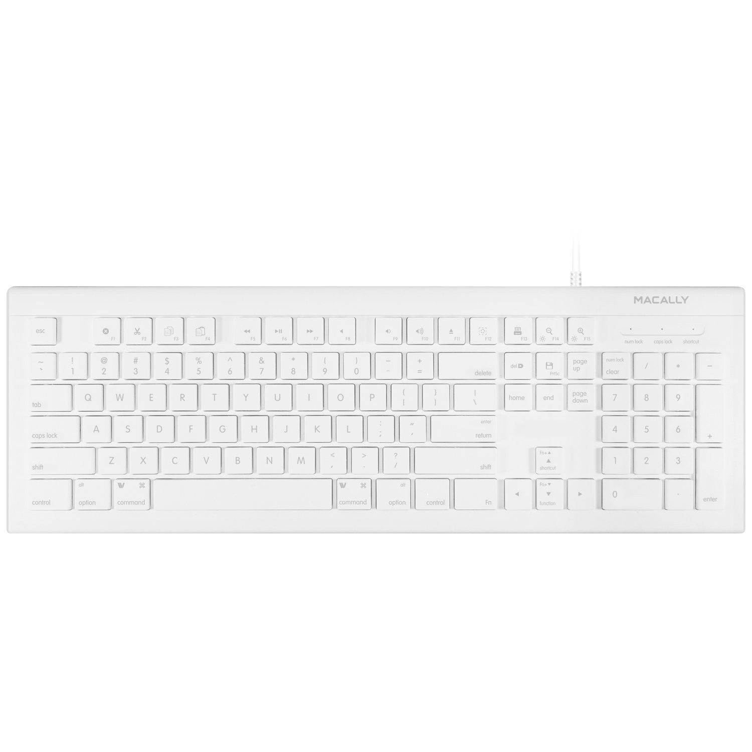 Macally Full Size  (MKEYE) for Mac and PC (White) w/Shortcu... USB Wired Keyboard