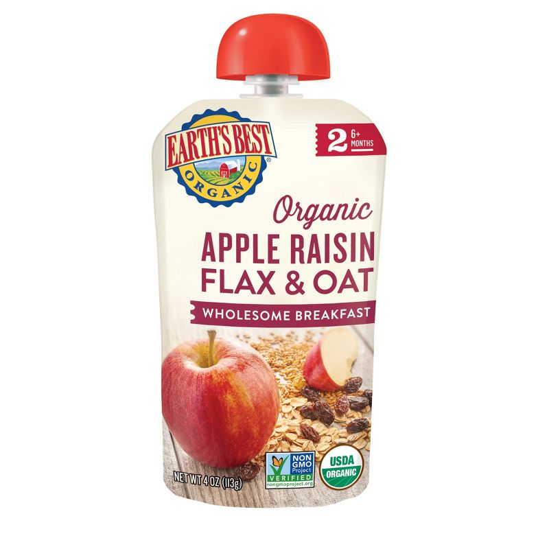 Earth's Best Organic Apple Raisin Flax & Oat Baby Food Pouch - 4oz