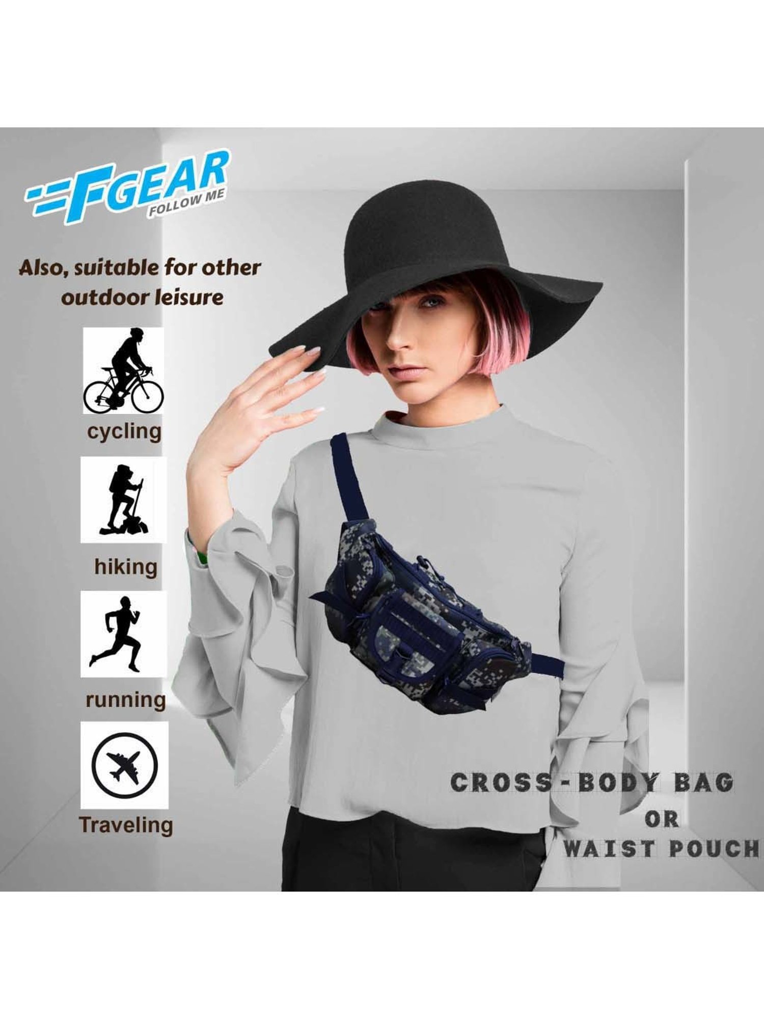 F Gear Blue Printed Waist Pouch