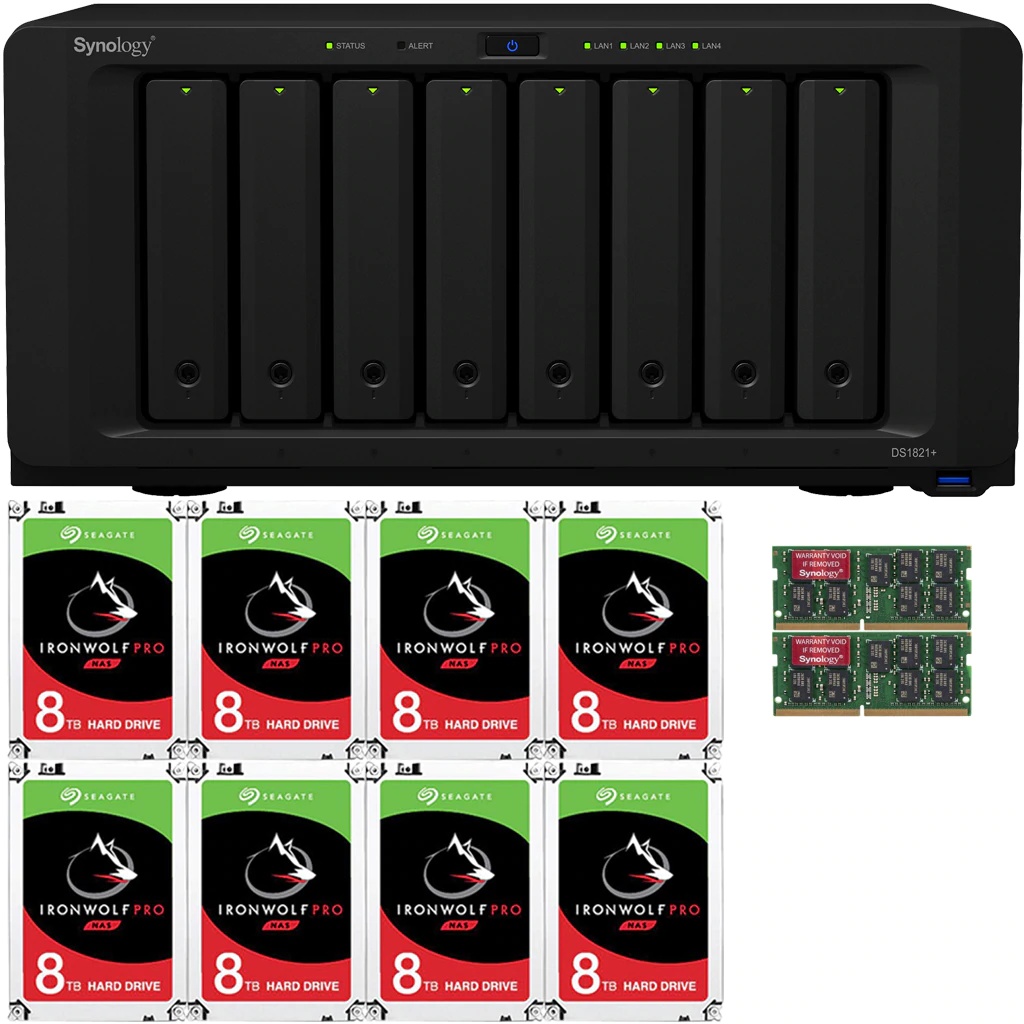 Synology DS1821+ DiskStation with 4GB RAM and 96TB (8 x 12TB) of Seagate Ironwolf PRO NAS Drives Fully Assembled and Tested By CustomTechSales